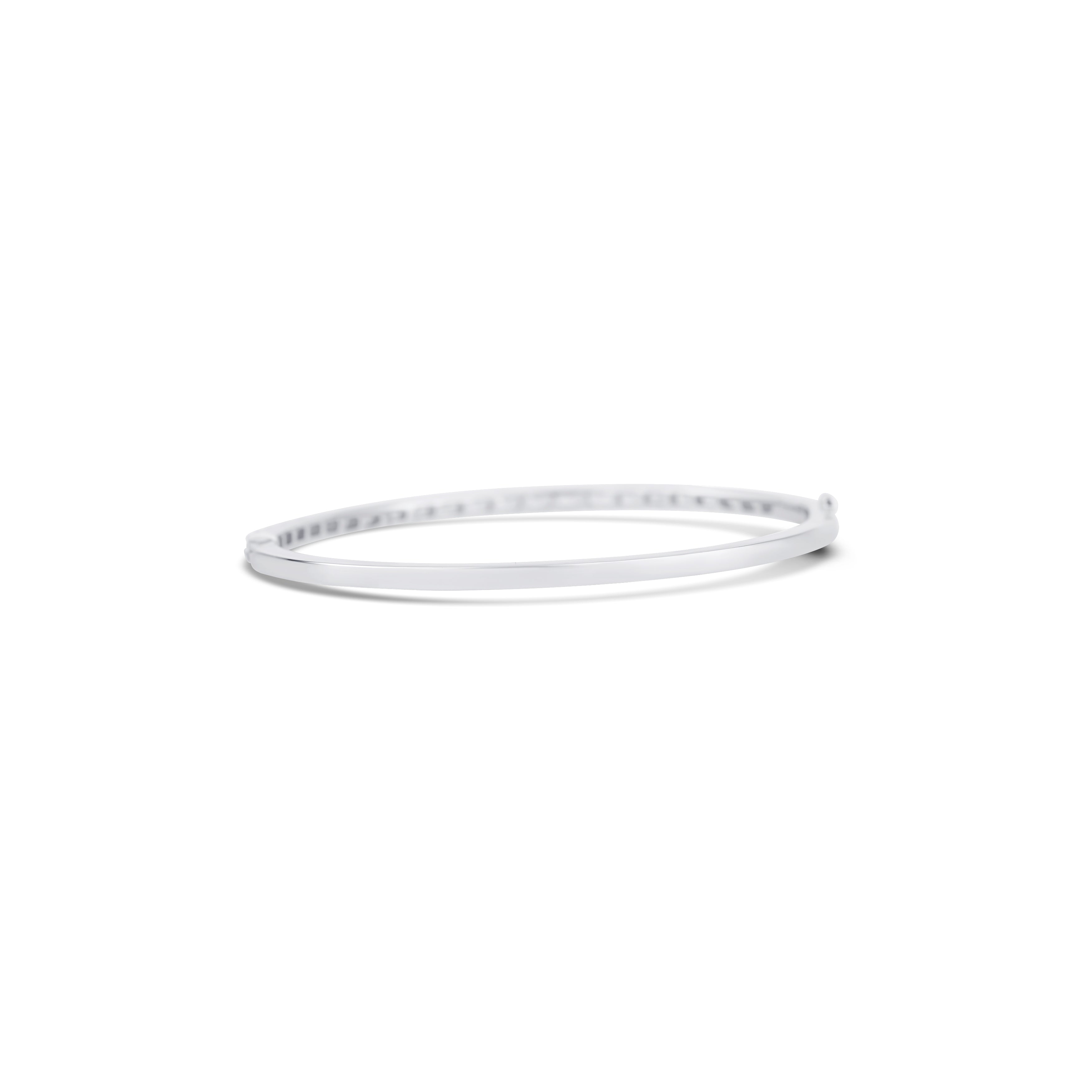 14K White Gold Round Cut Diamond Halfway Bangle Bracelet