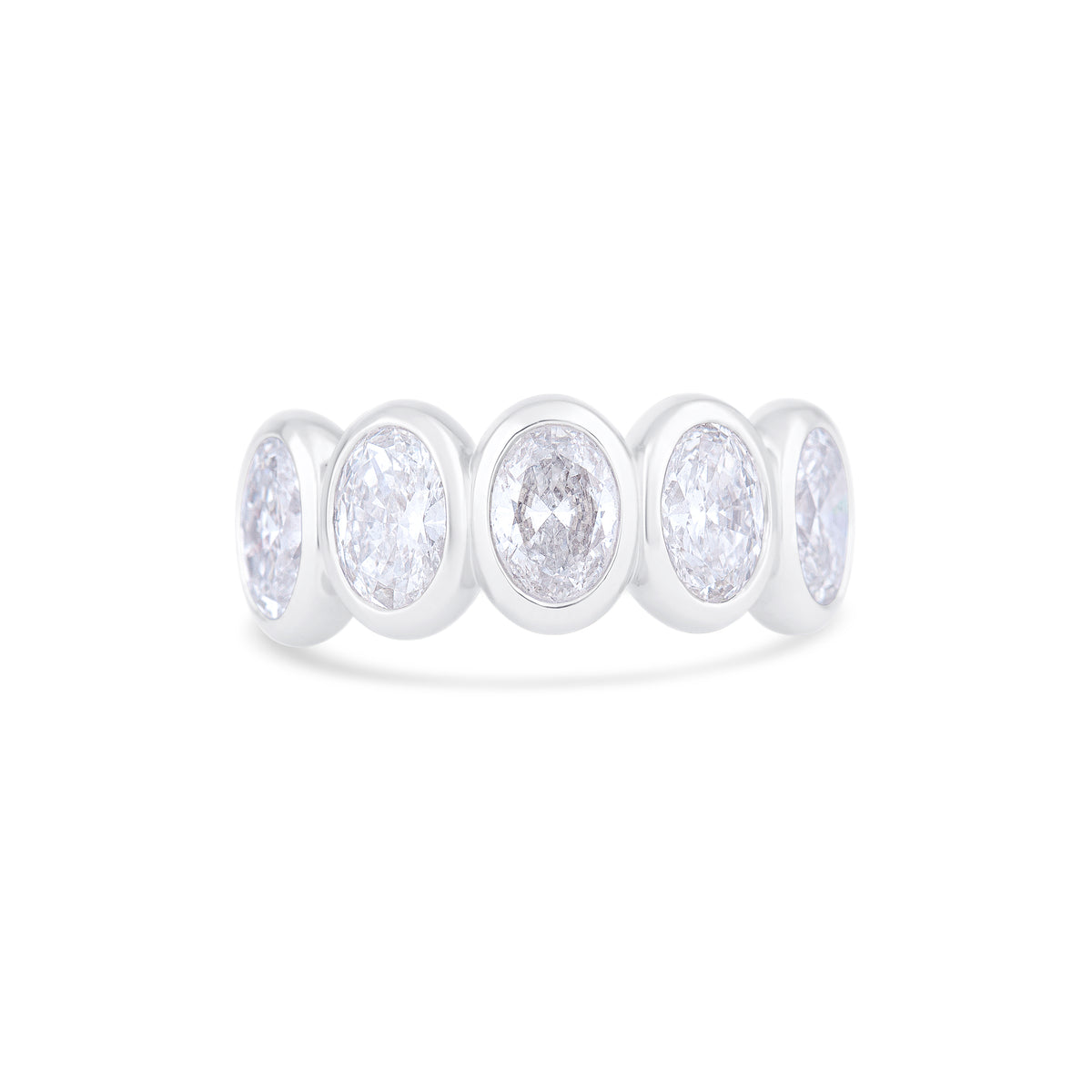 18K White Gold Five-Stone Oval Bezel Set Diamond Band
