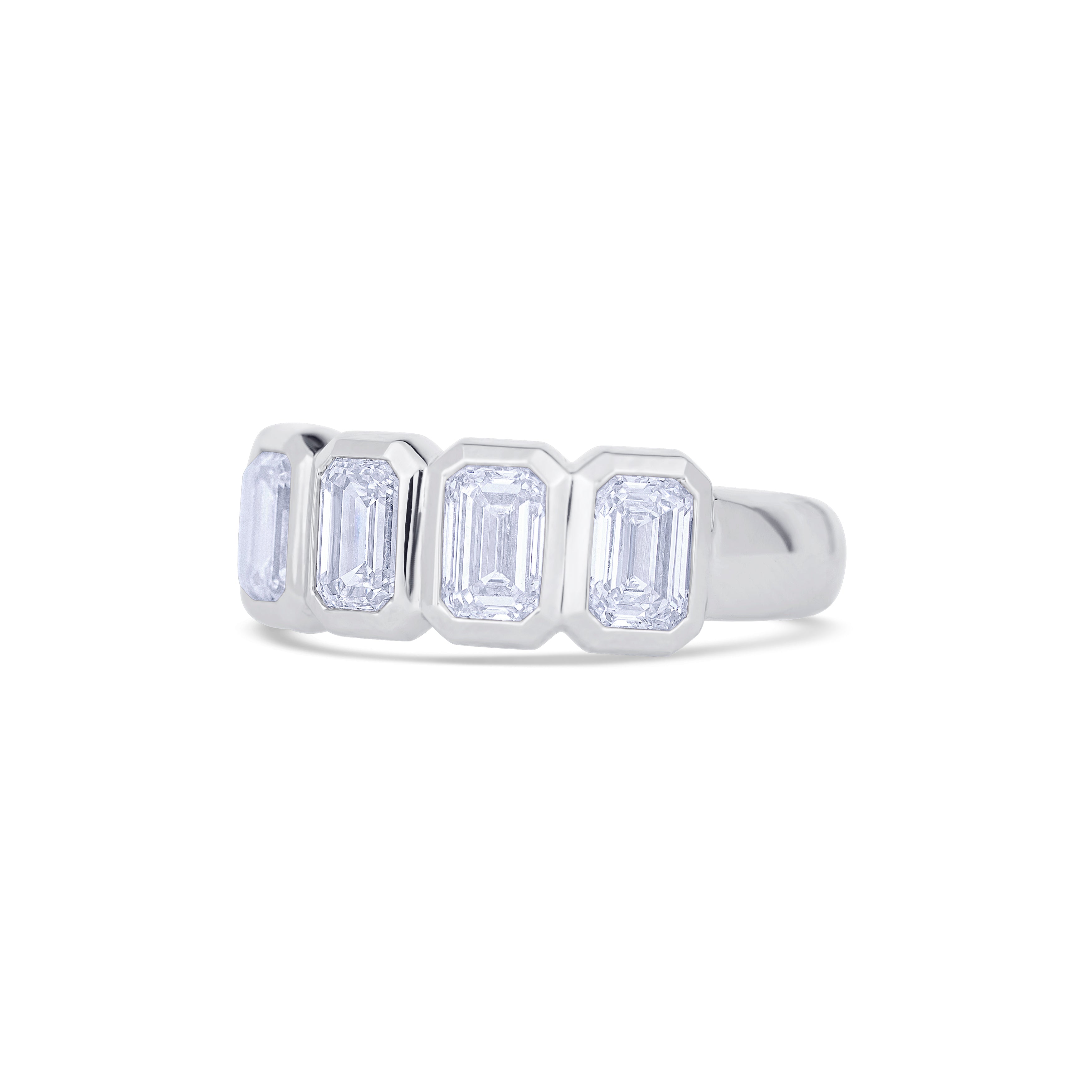 18K White Gold Bezel Set Emerald Cut Diamond Halfway Wedding Band