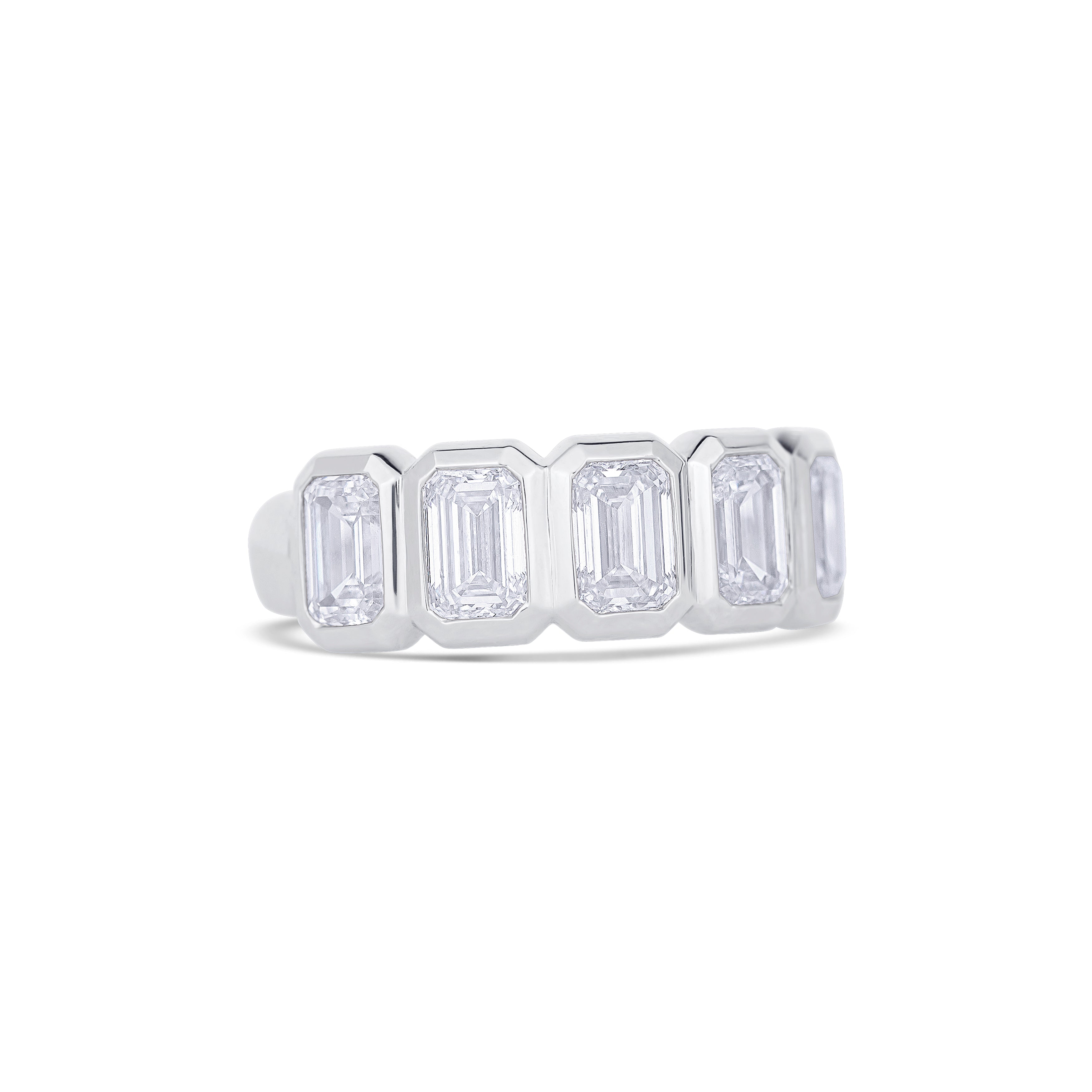 18K White Gold Bezel Set Emerald Cut Diamond Halfway Wedding Band