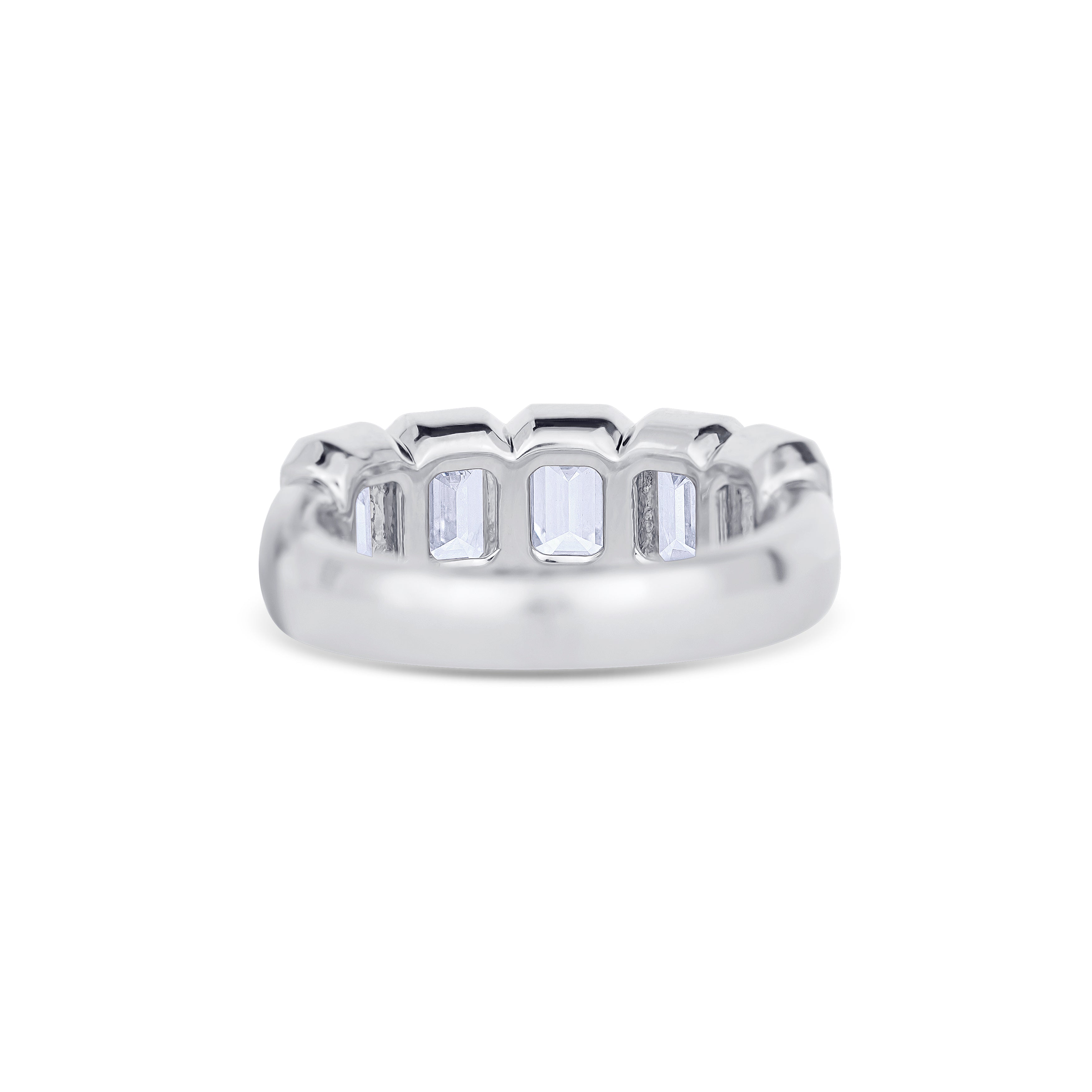 18K White Gold Bezel Set Emerald Cut Diamond Halfway Wedding Band