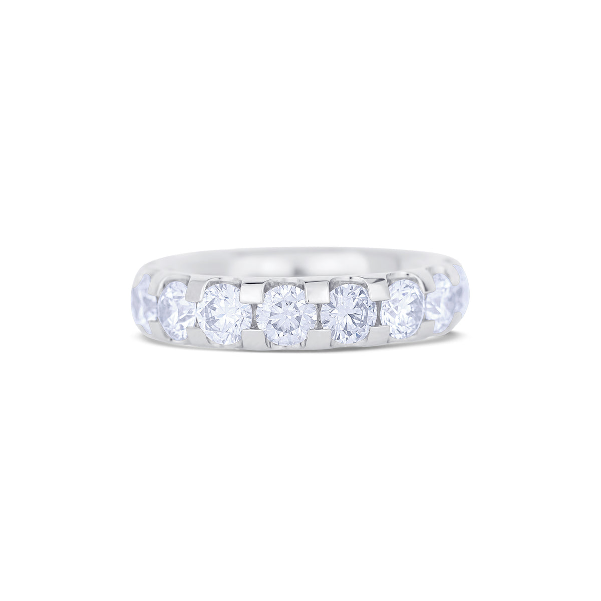 18K White Gold U Prong Set Round Cut Diamond Halfway Wedding Band