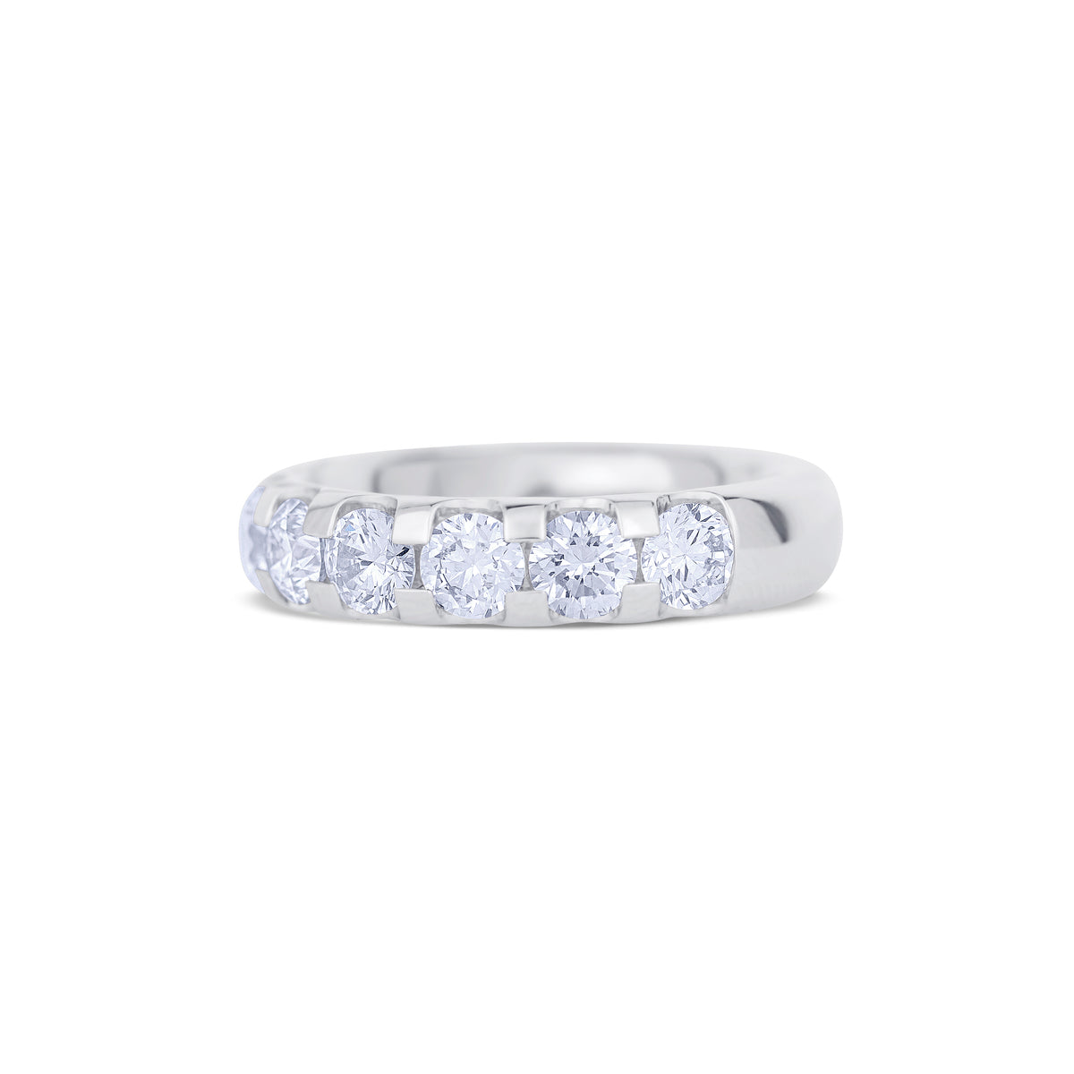 18K White Gold U Prong Set Round Cut Diamond Halfway Wedding Band