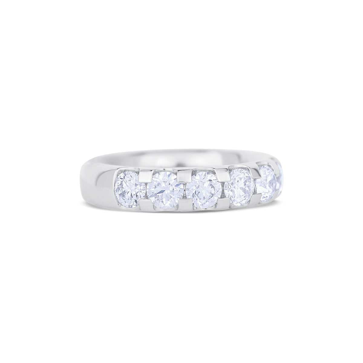 18K White Gold U Prong Set Round Cut Diamond Halfway Wedding Band