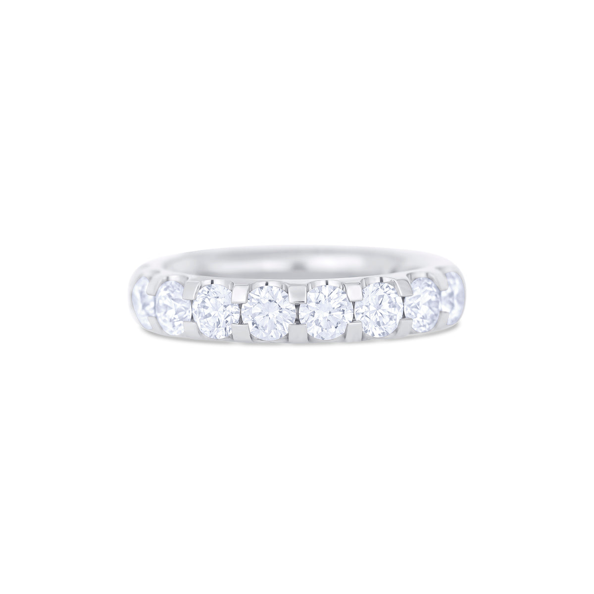 18K White Gold U Prong Set Round Cut Diamond Halfway Wedding Band