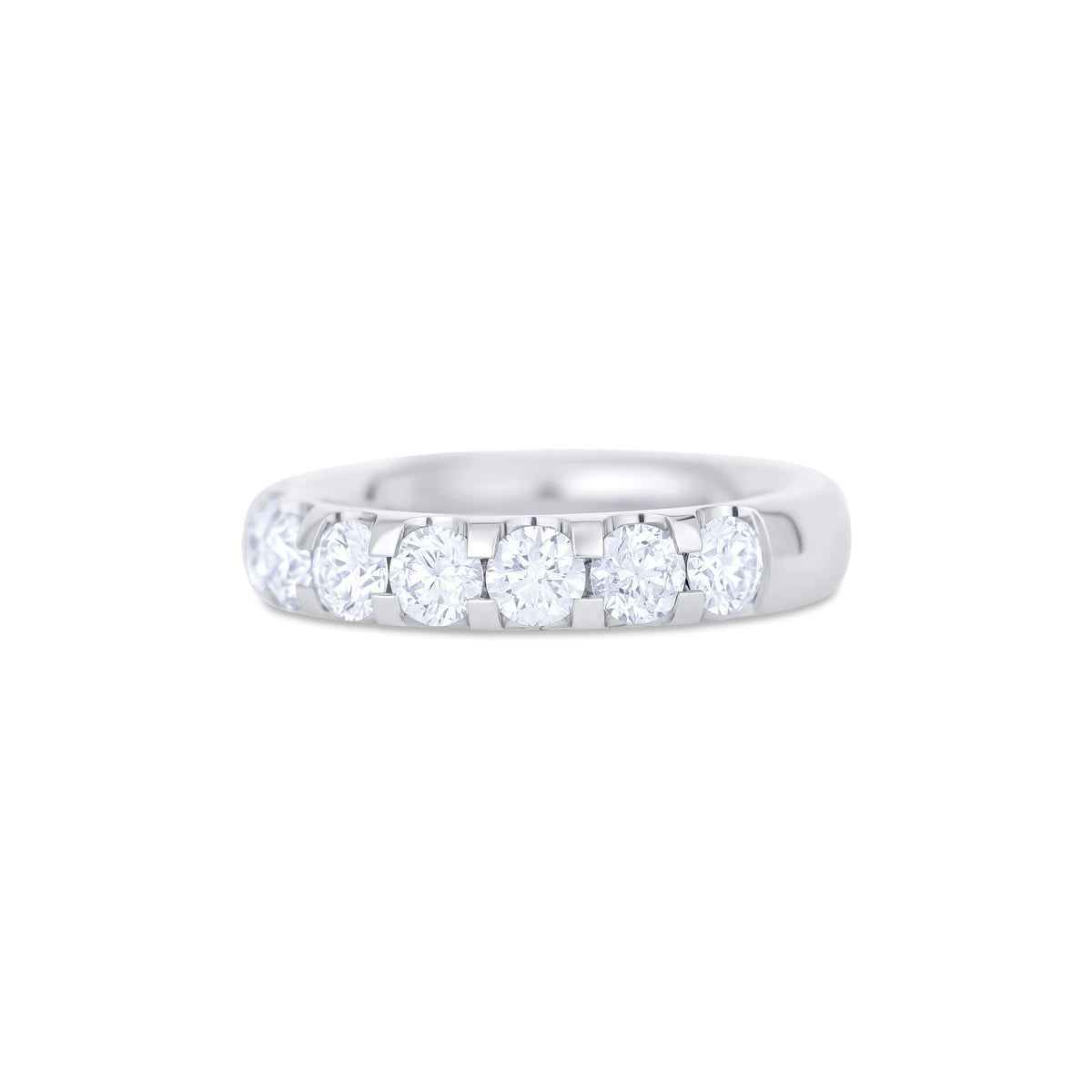 18K White Gold U Prong Set Round Cut Diamond Halfway Wedding Band