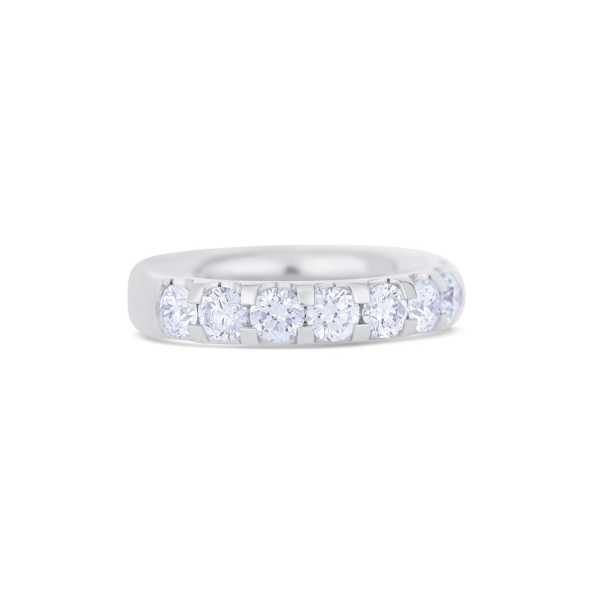 18K White Gold U Prong Set Round Cut Diamond Halfway Wedding Band