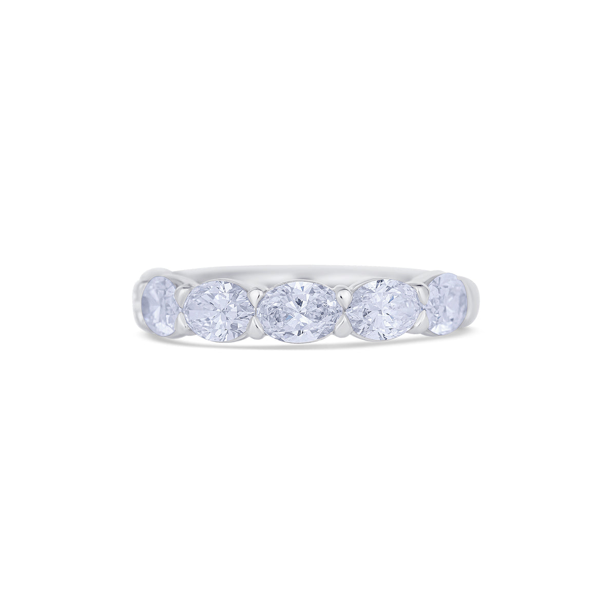 Platinum Oval Cut Diamond Buttercup Diamond Halfway Wedding Band