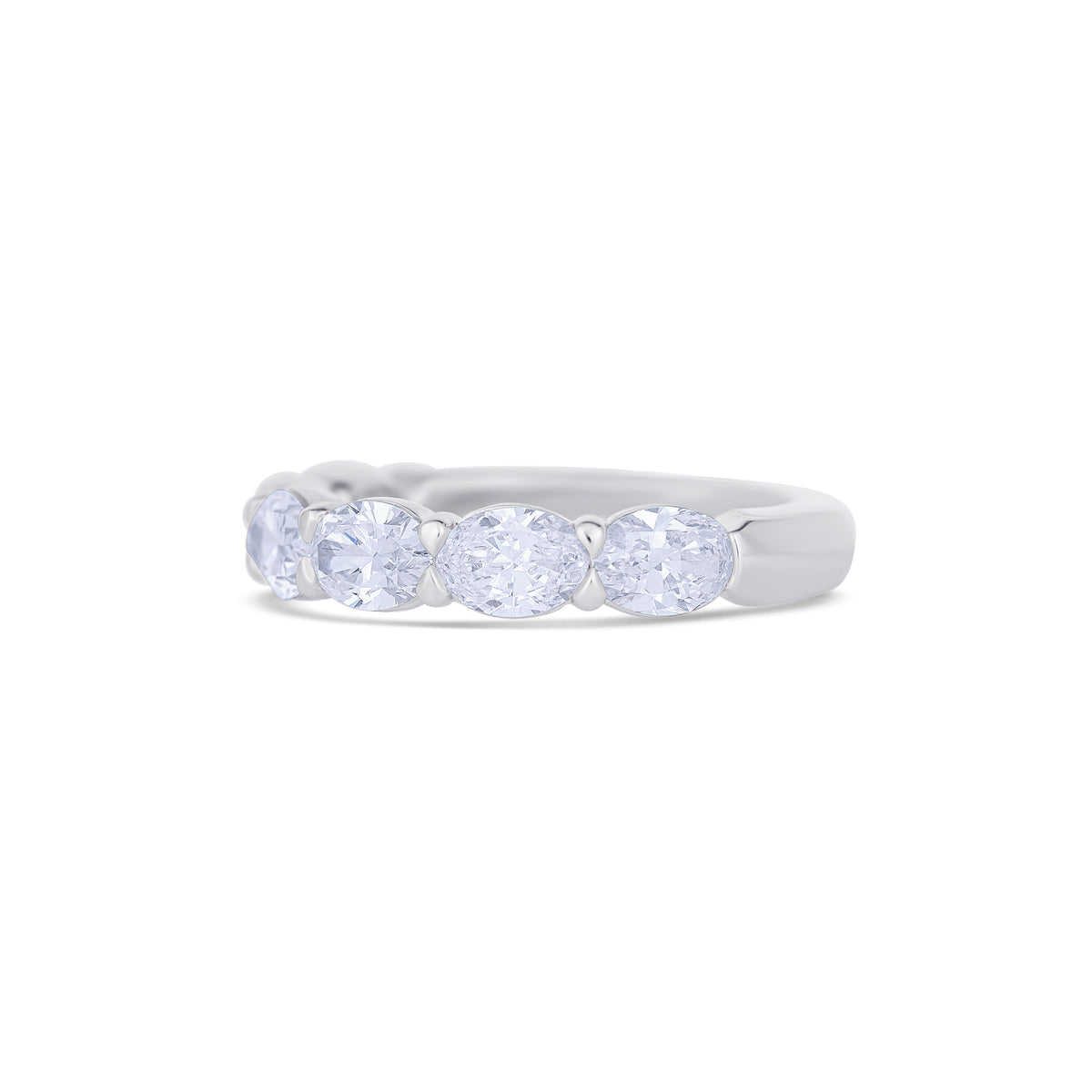 Platinum Oval Cut Diamond Buttercup Diamond Halfway Wedding Band