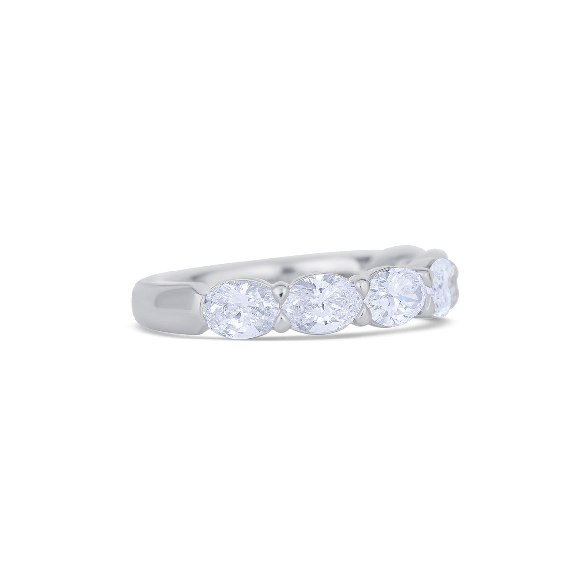 Platinum Oval Cut Diamond Buttercup Diamond Halfway Wedding Band