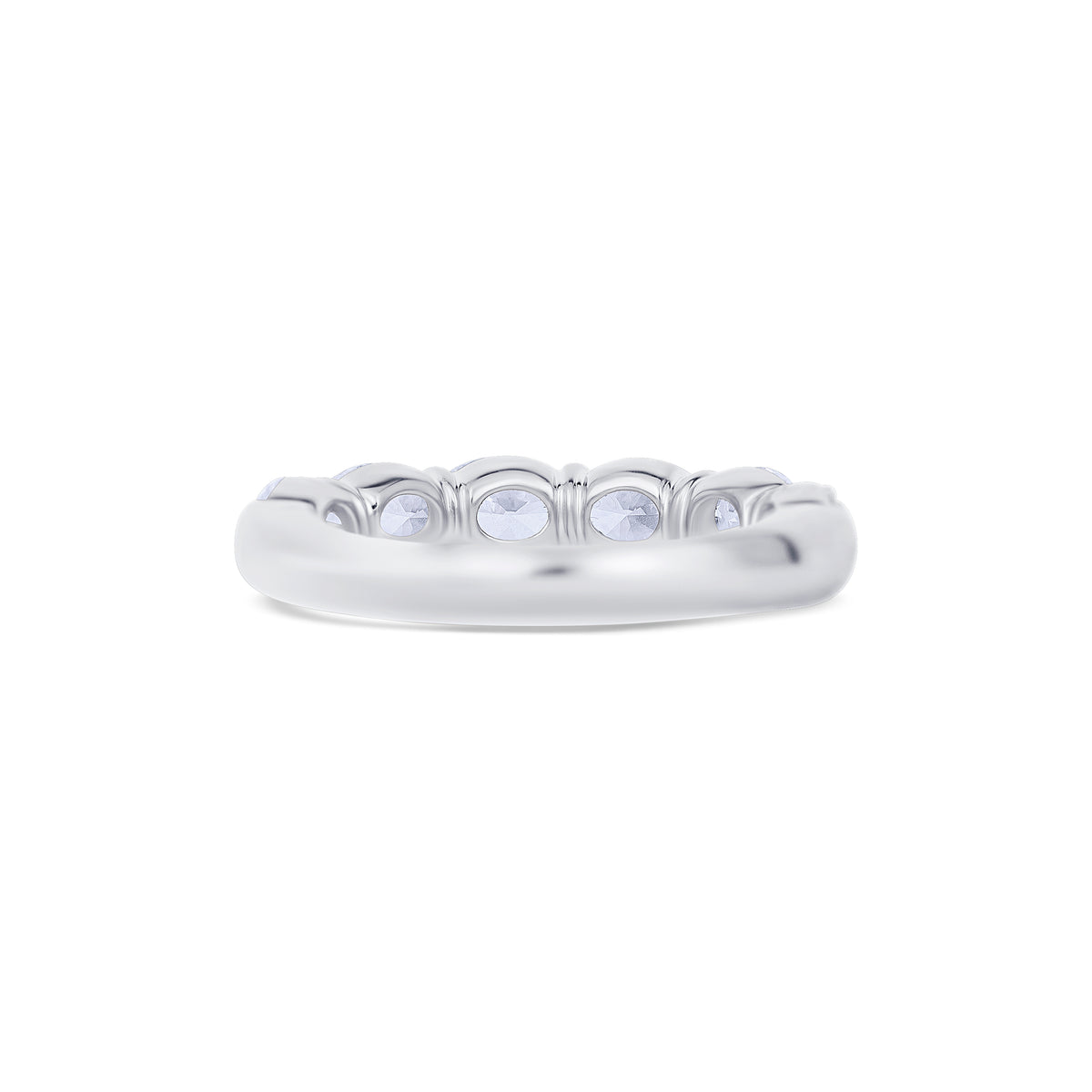 Platinum Oval Cut Diamond Buttercup Diamond Halfway Wedding Band