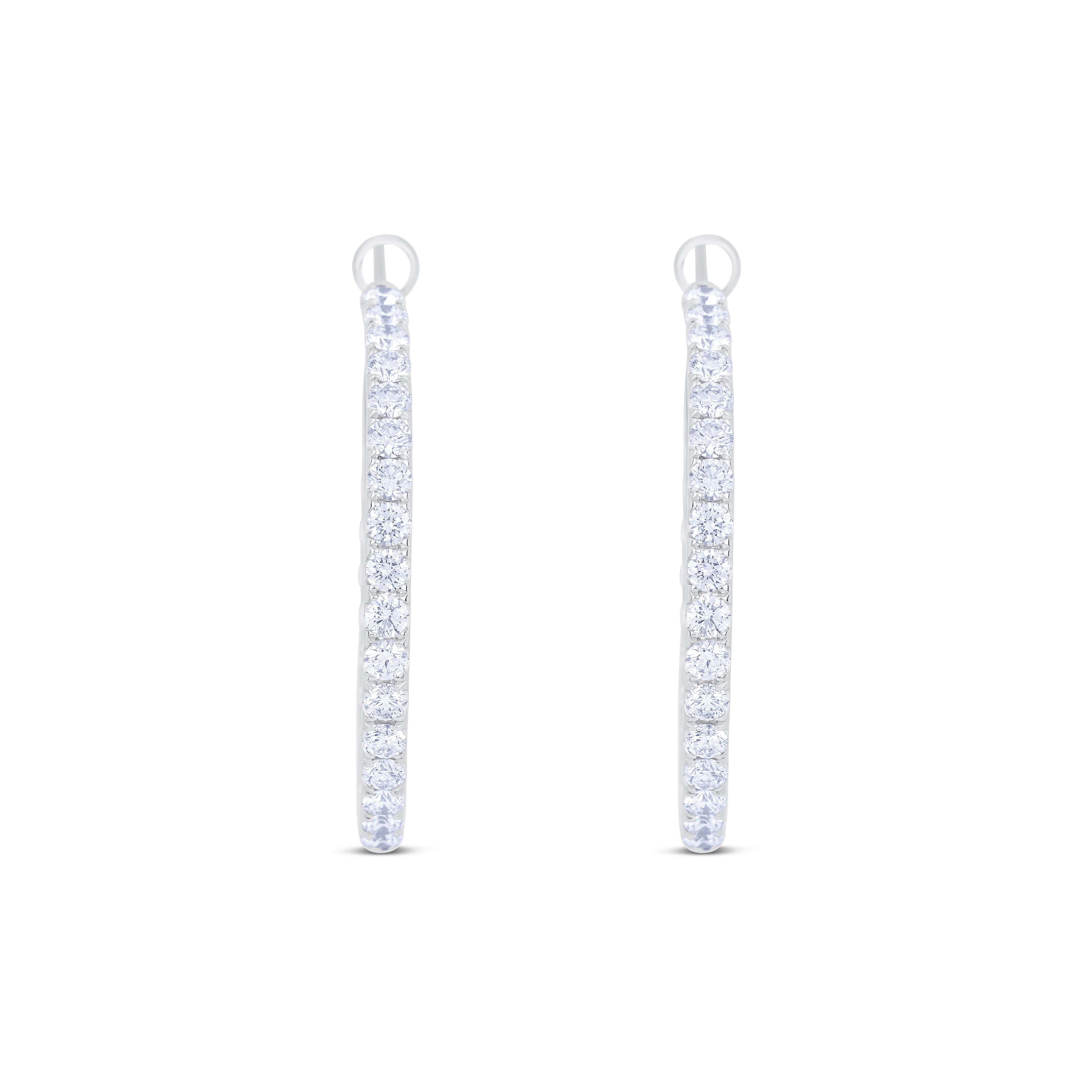 18K White Gold Round Cut Diamond Micro Wire Hoop Earrings