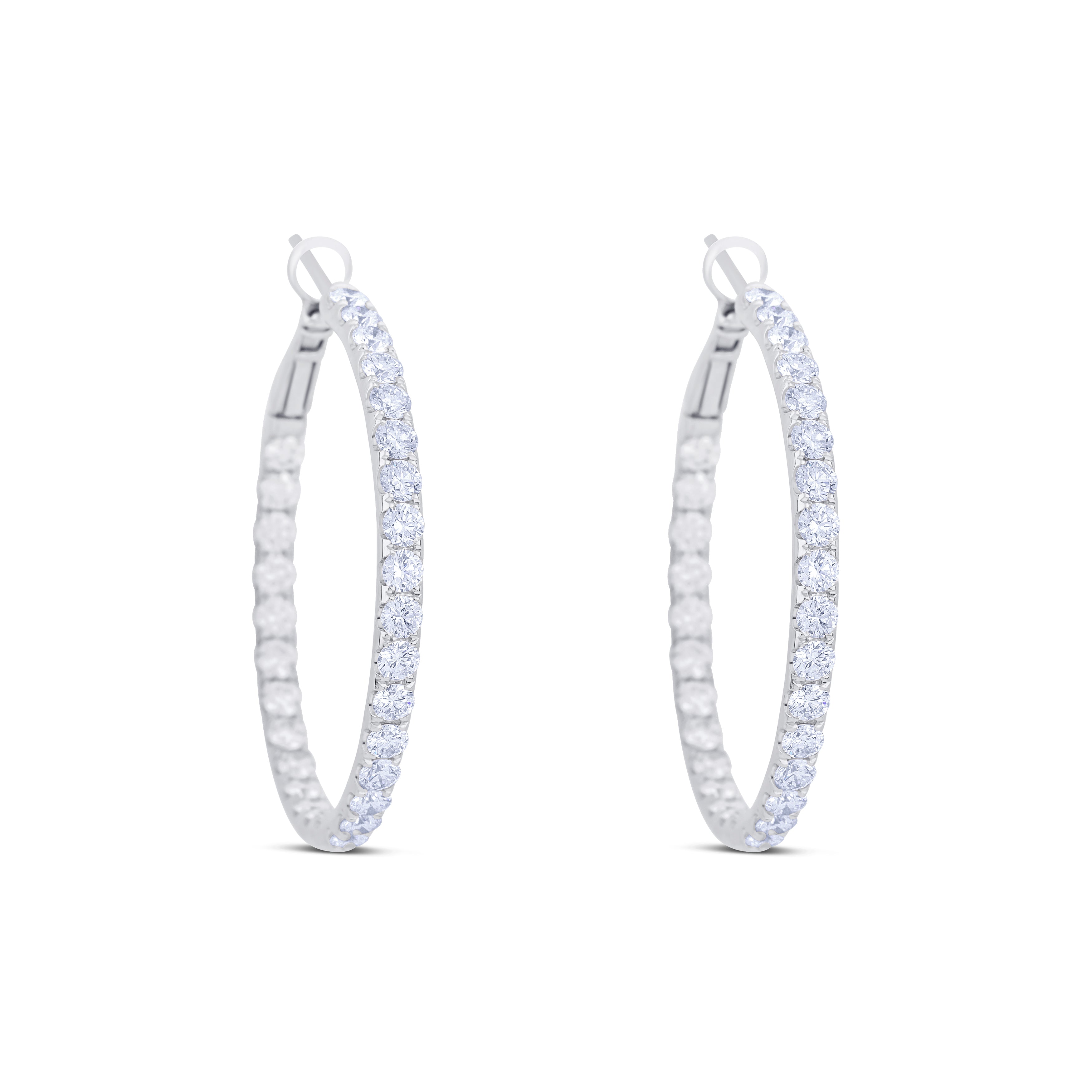 18K White Gold Round Cut Diamond Micro Wire Hoop Earrings