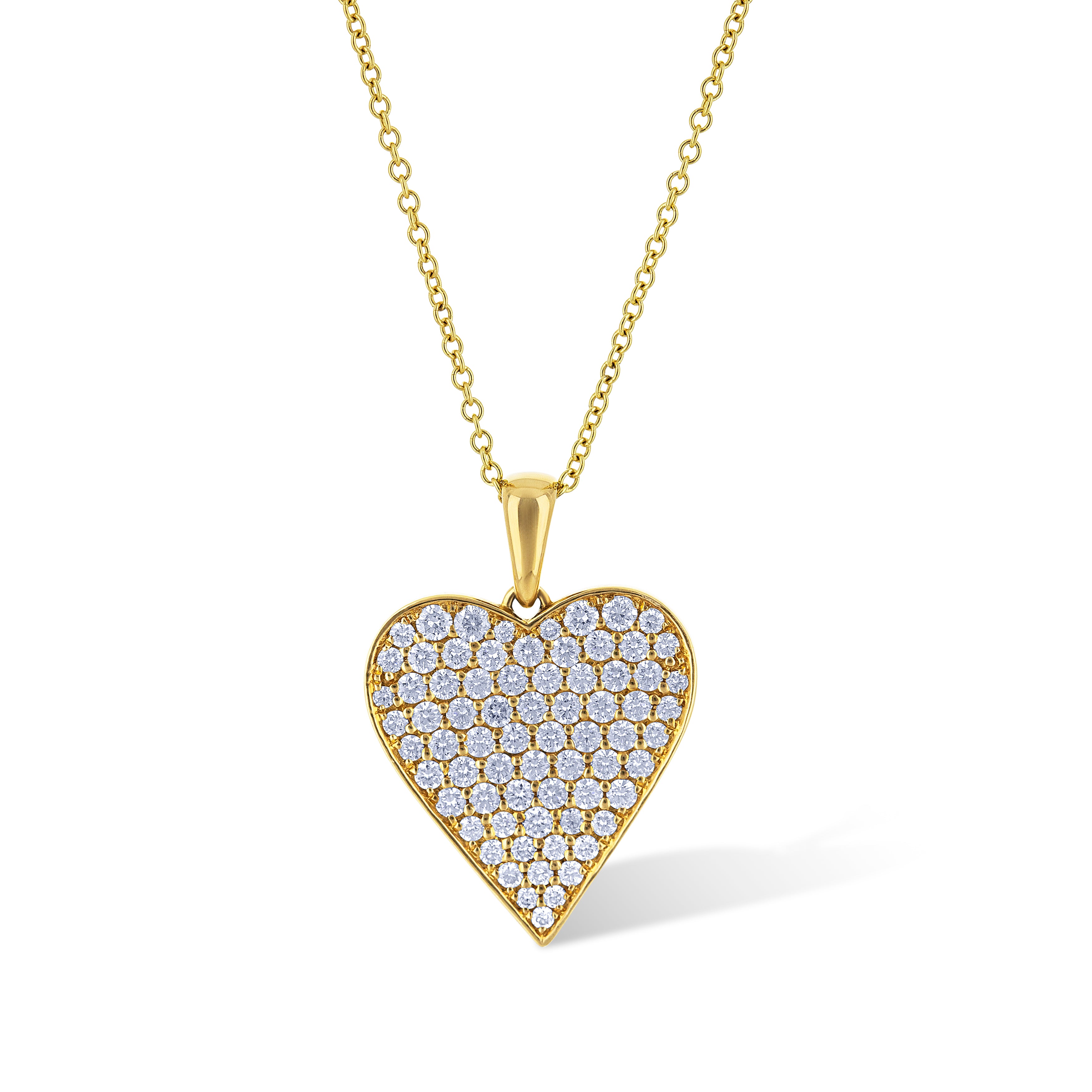 18K White Gold Round Cut Diamond Necklace With Chain Heart Design