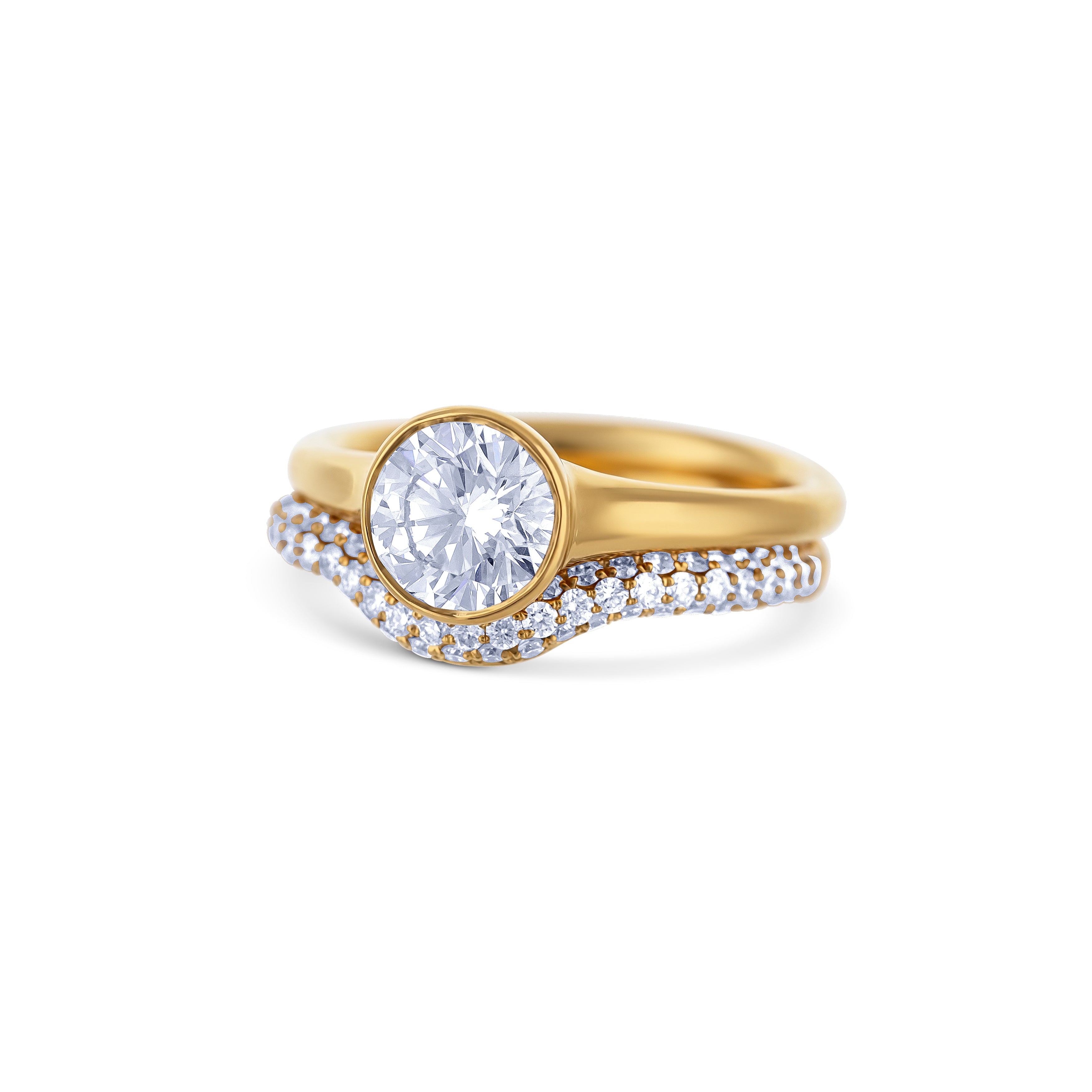 18K Rose Gold Bezel-Set Round Diamond Ring with Micro Shadow Band