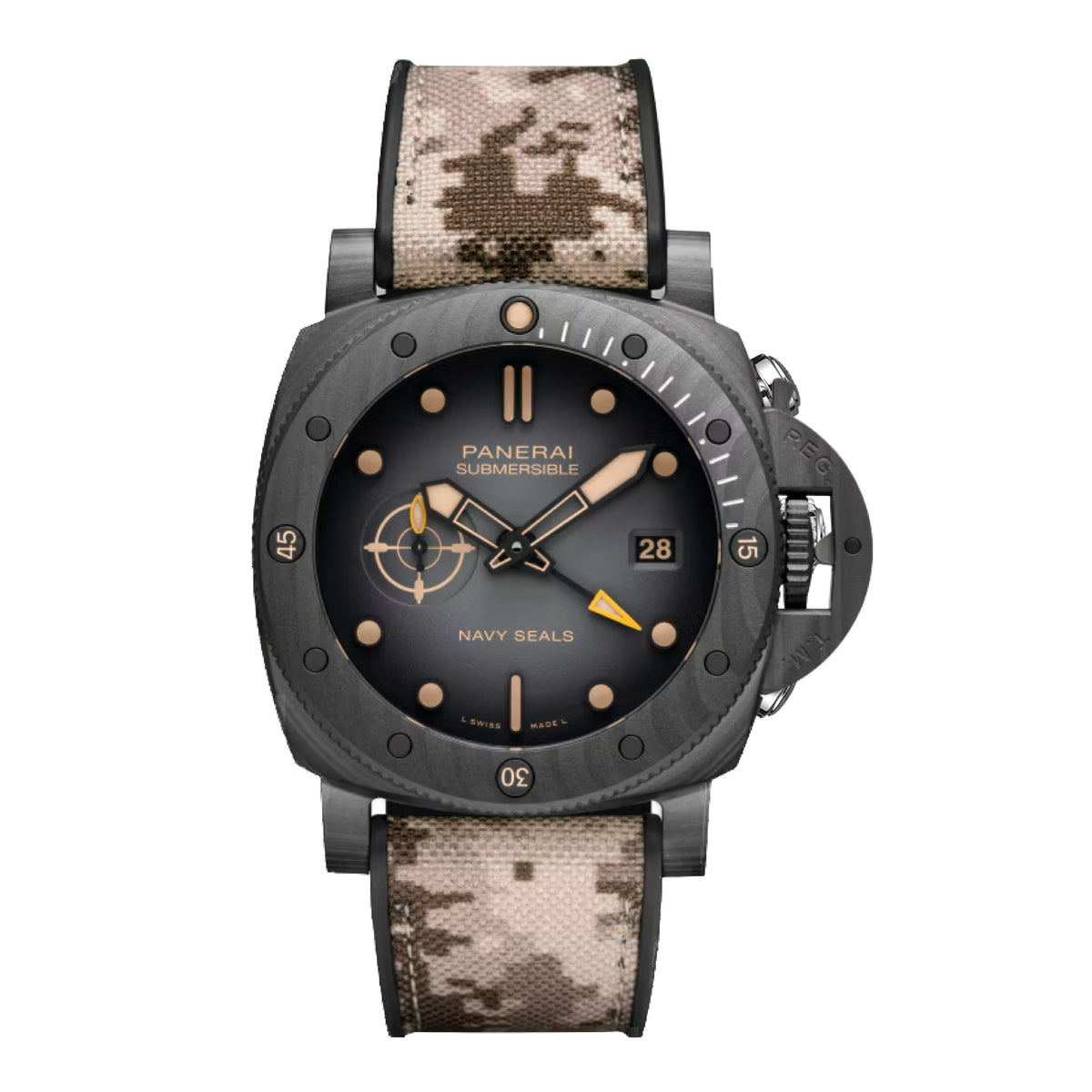 Panerai Submersible QuarantaQuattro GMT Navy SEALs Carbotech Watch, 44mm Black Dial, PAM01513