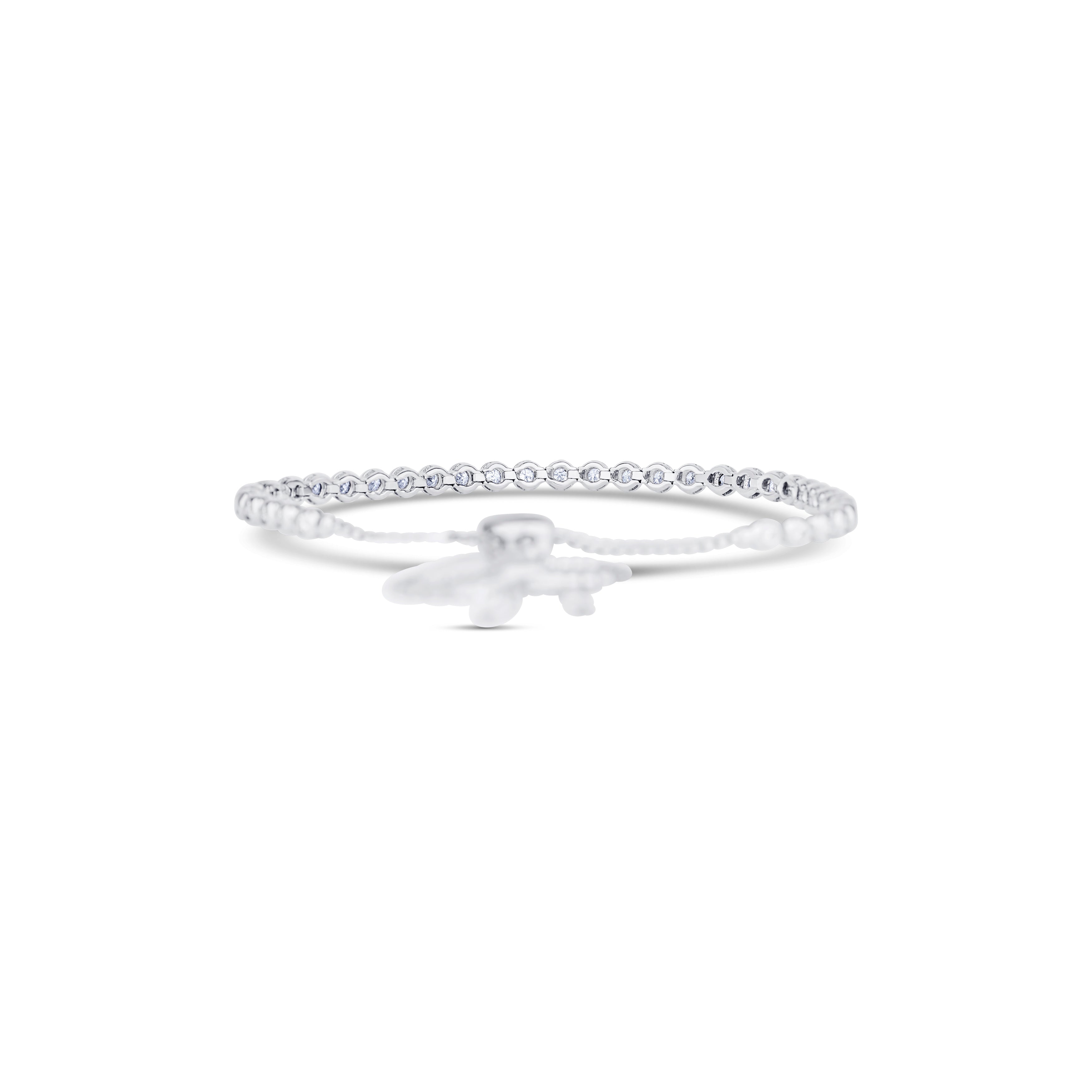 14K White Gold Round Cut Bezel Set Diamond Adjustable Bracelet