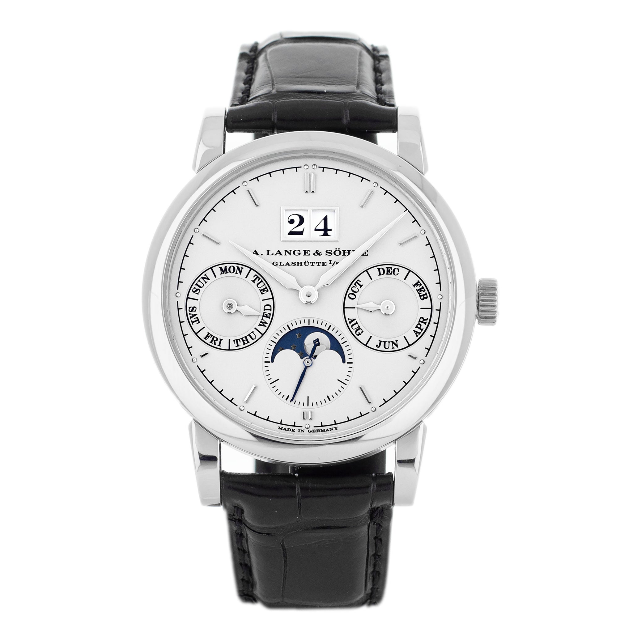Lange and Sohne Saxonia Annual Calendar Platinum Silver Dial 