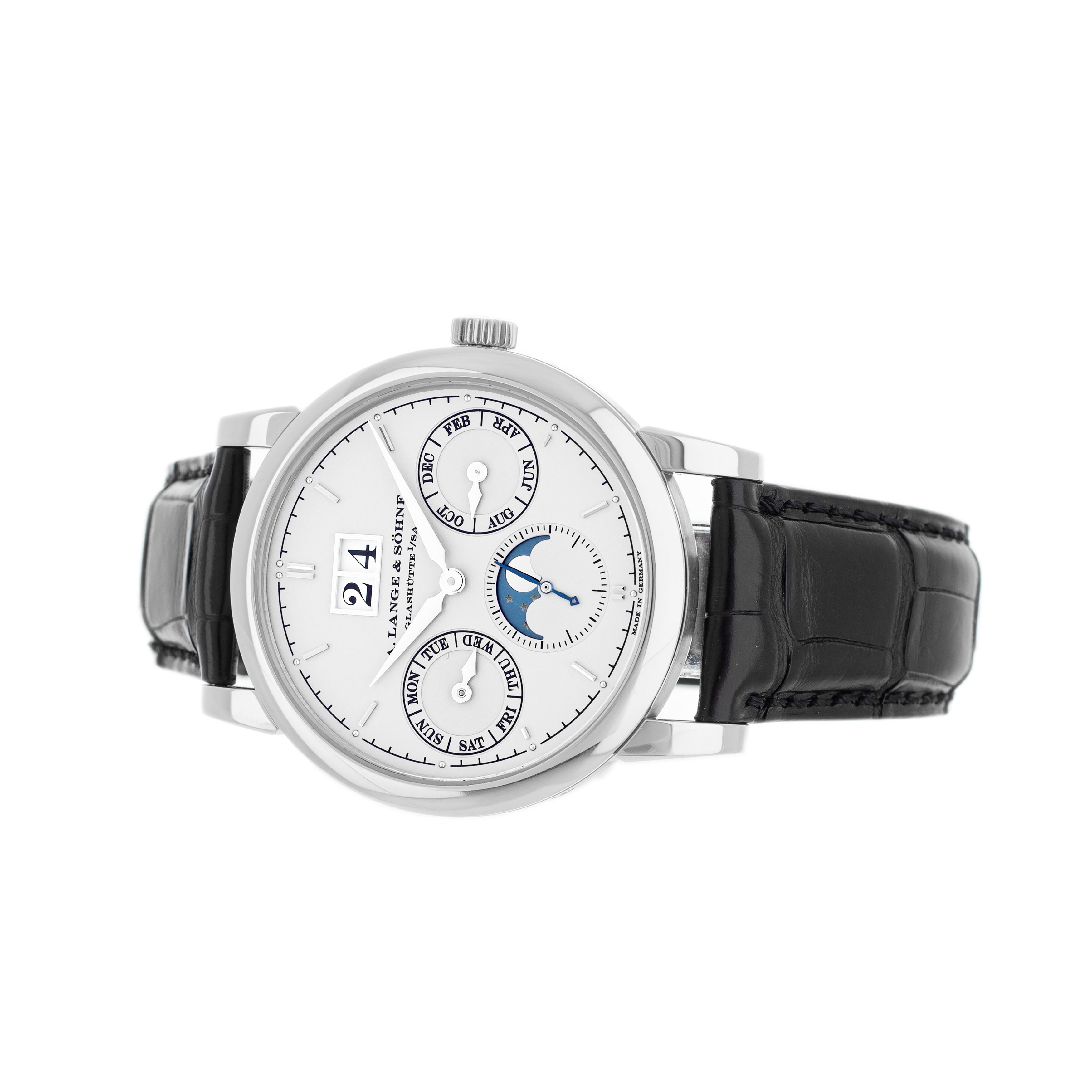 A. Lange and Sohne Saxonia Annual Calendar Platinum Silver Dial 38.5mm 330.025E