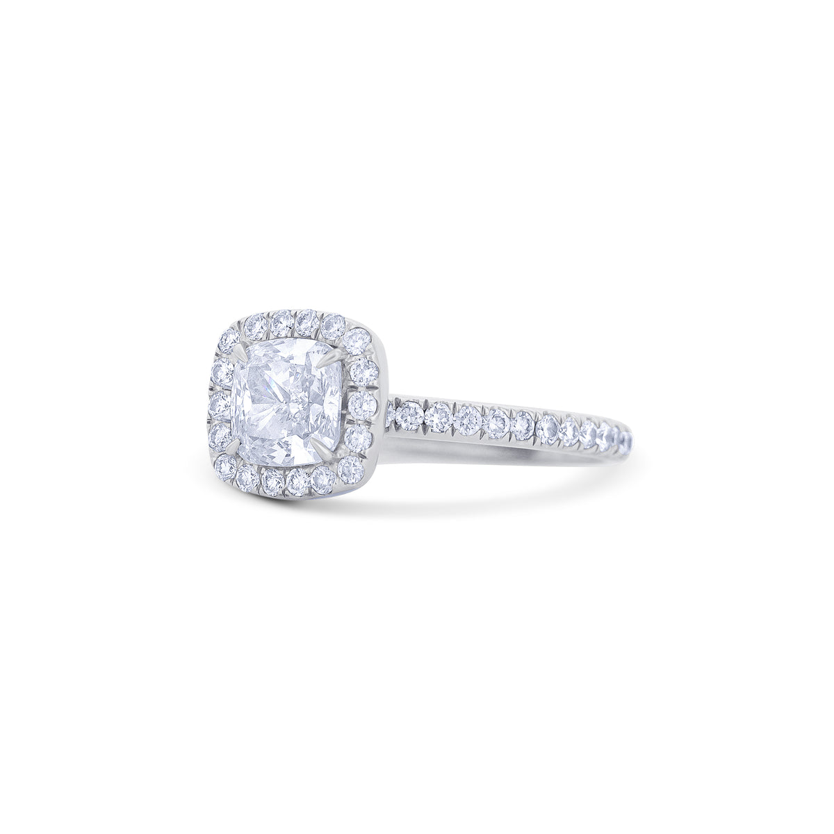 18K White Gold Cushion Diamond Halo Engagement Ring