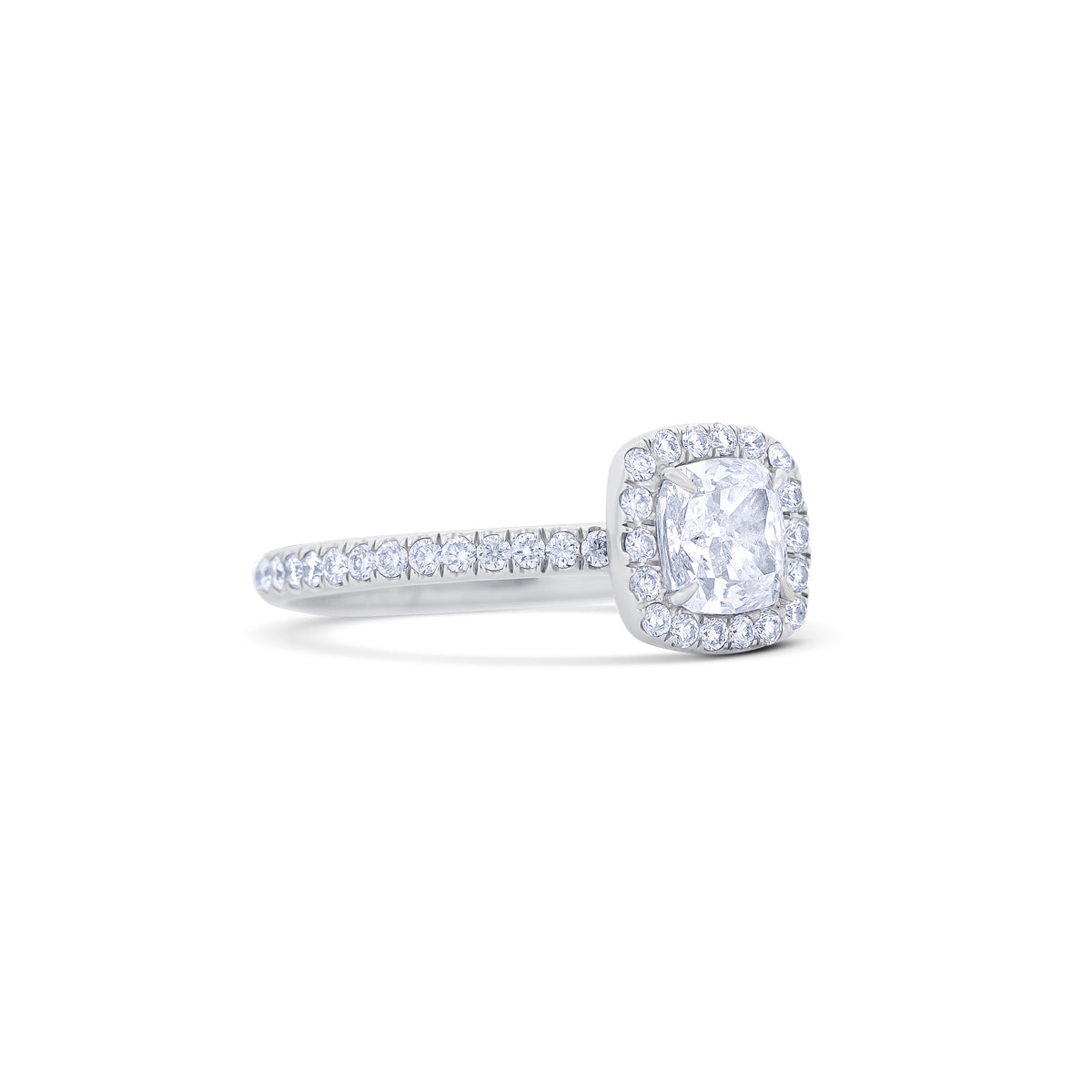18K White Gold Cushion Diamond Halo Engagement Ring