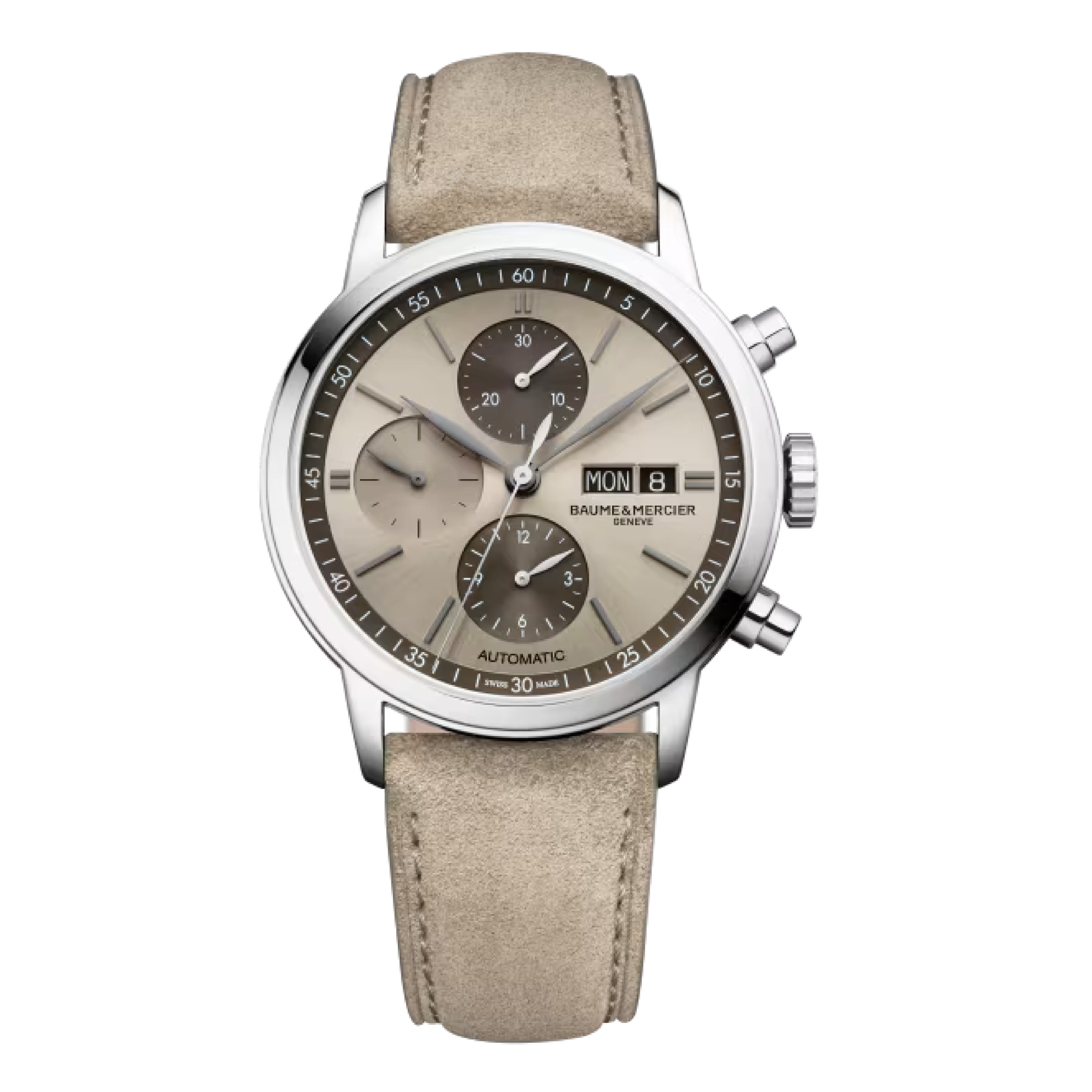 BAUME & MERCIER CLASSIMA CHRONOGRAPH WATCH, 42MM BEIGE DIAL, 10782