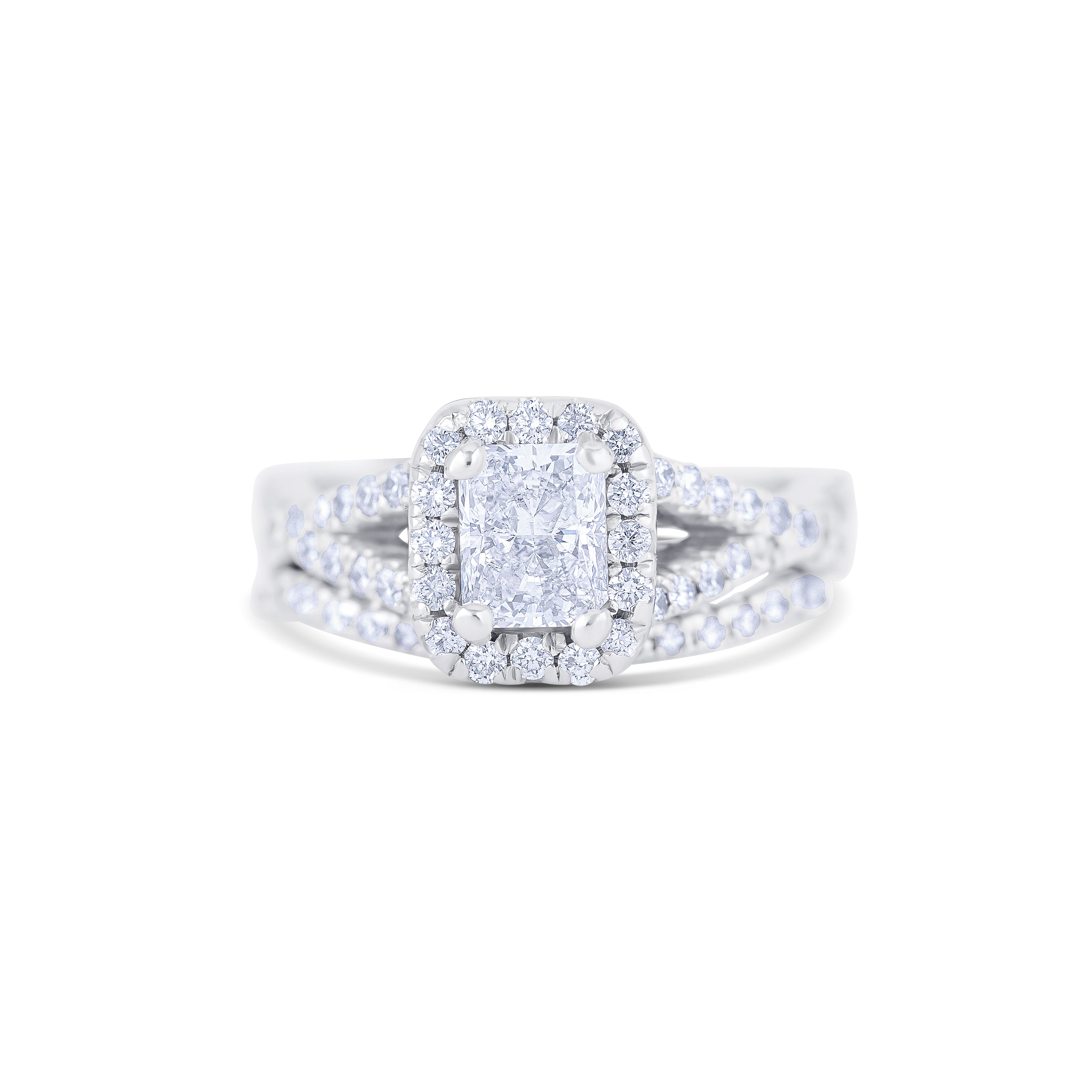 14K White Gold Radiant Diamond Halo Engagement Ring Wedding Set