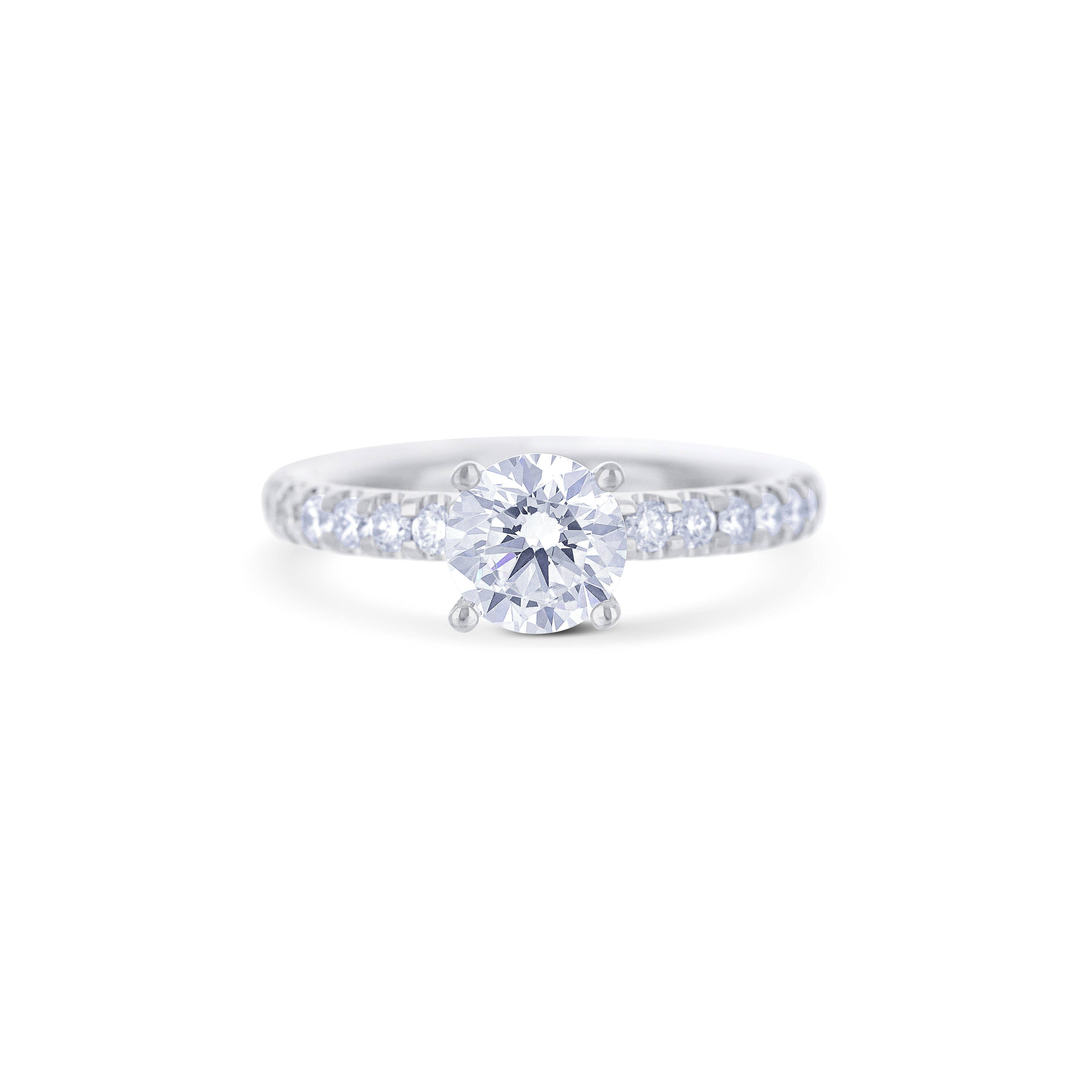 18K White Gold Round Diamond Shank Engagement Ring Setting