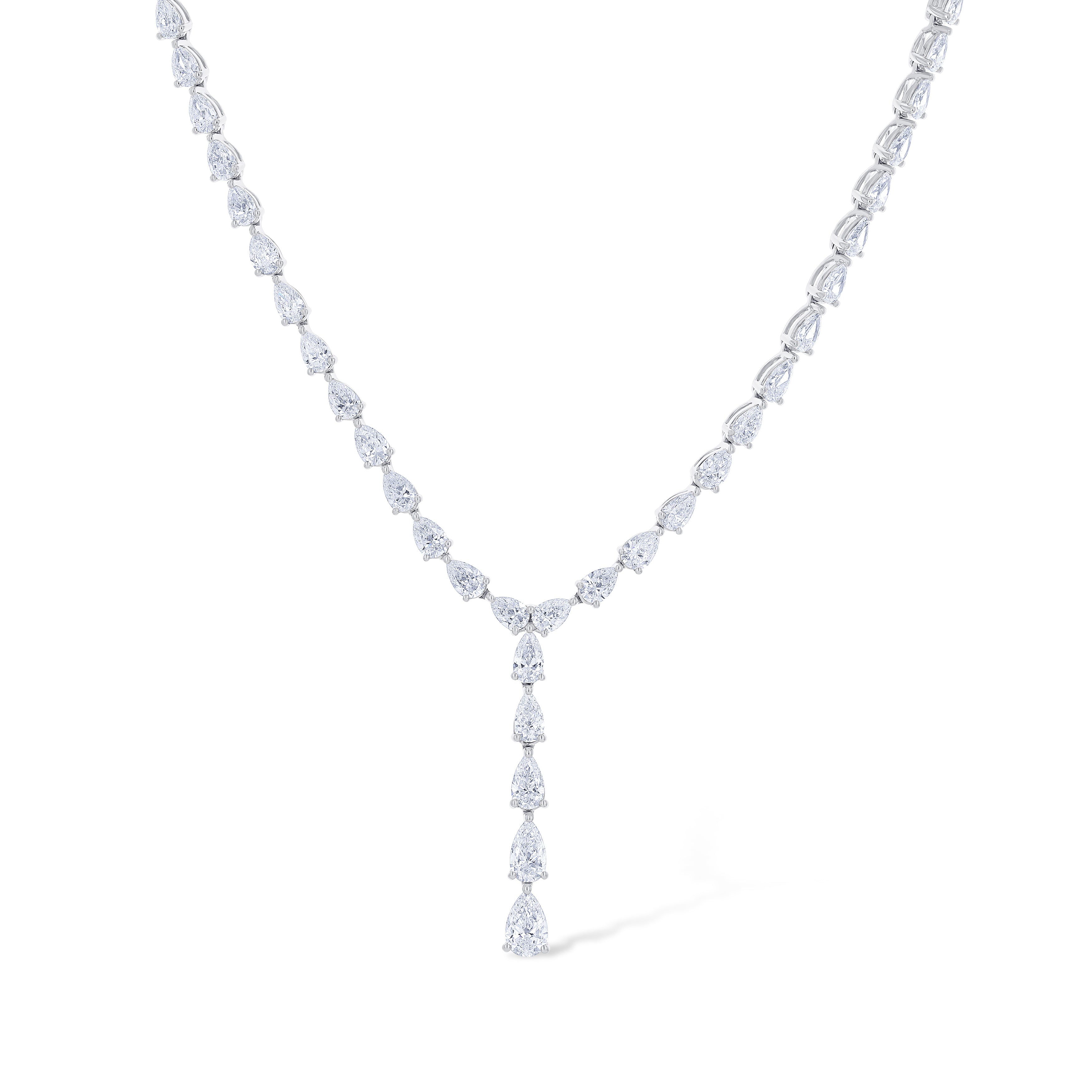 18K White Gold Pear Cut Diamond Tennis Drop Necklace