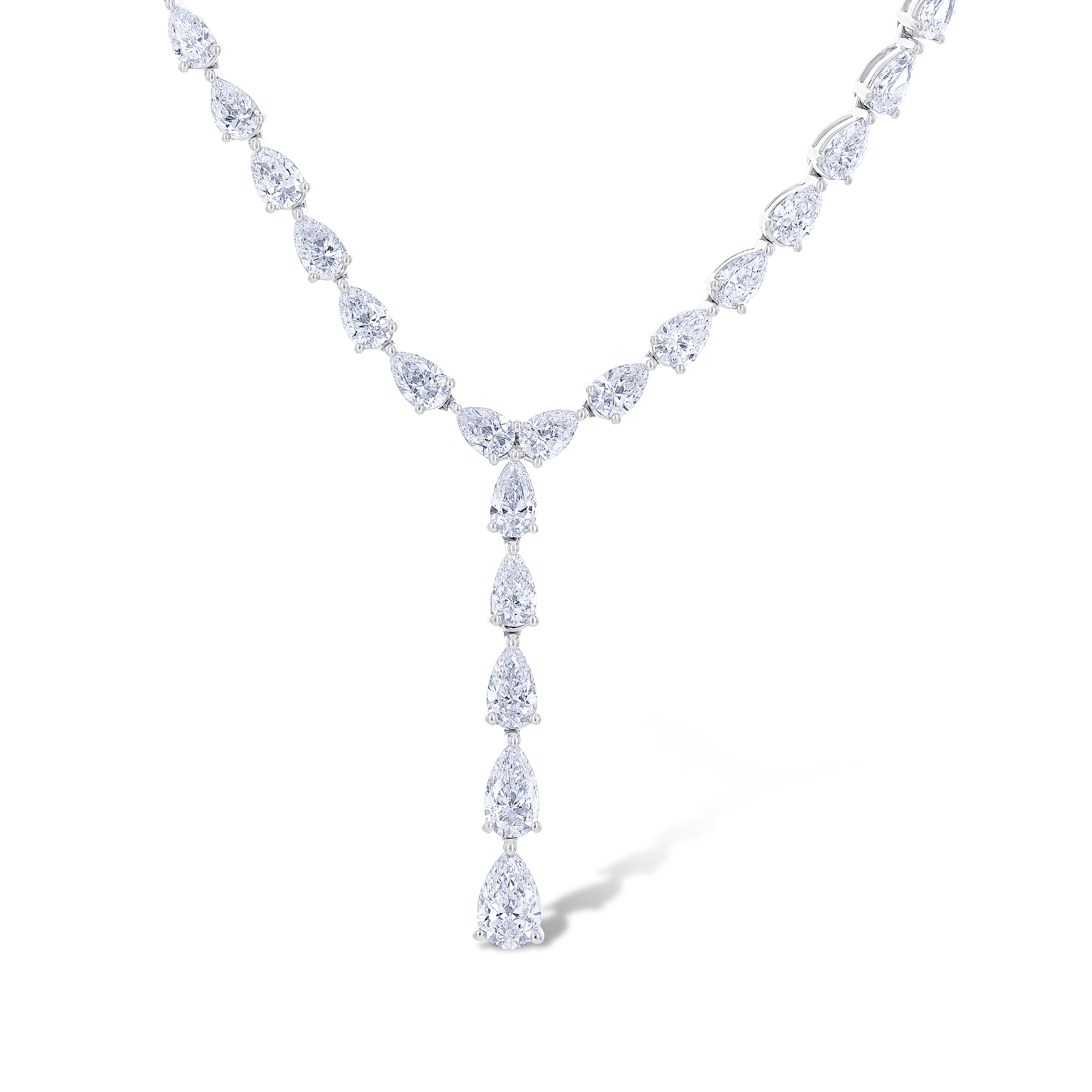 18K White Gold Pear Cut Diamond Tennis Drop Necklace