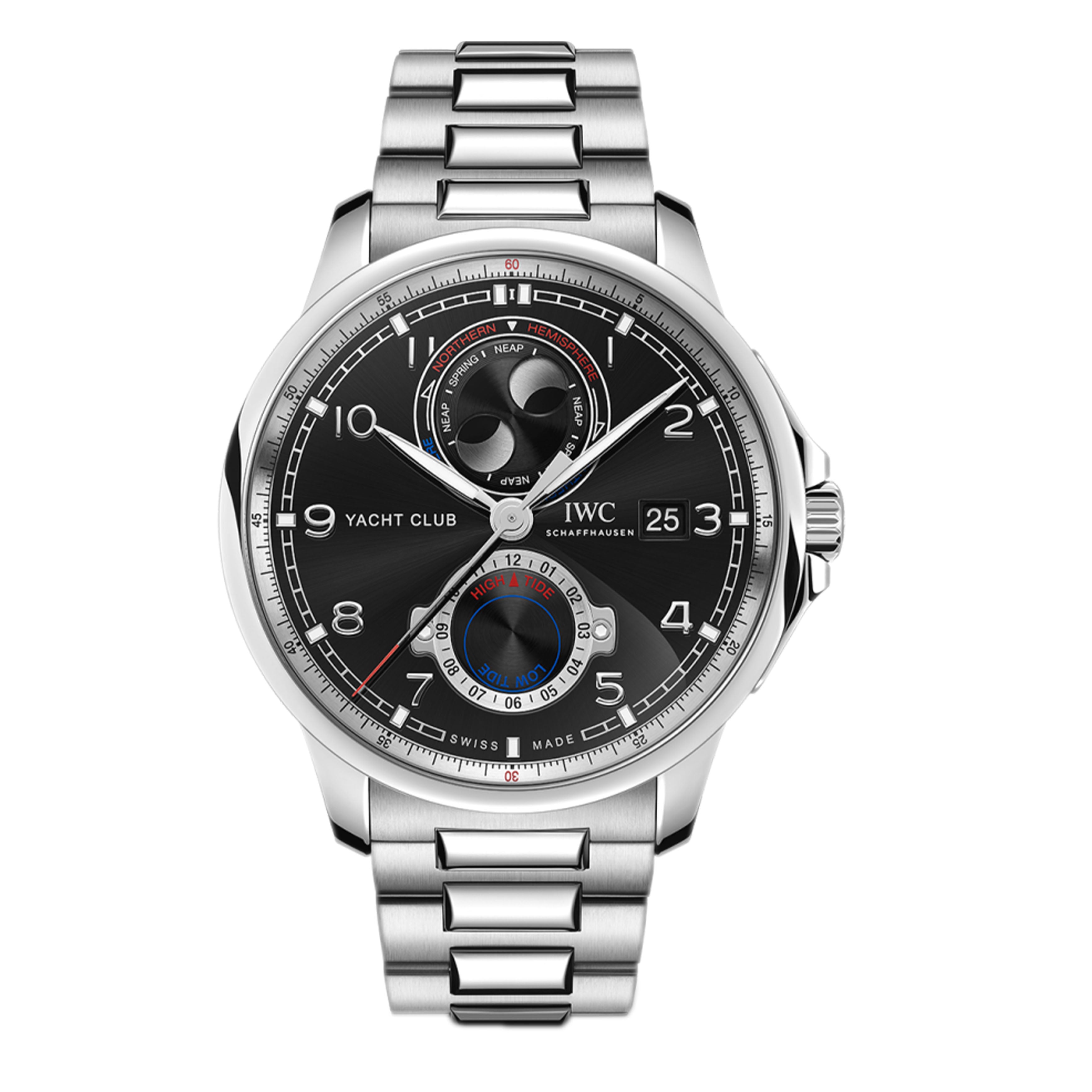 IWC Portugieser Yacht Club Moon & Tide Watch, 44.6mm Black Dial, IW344002