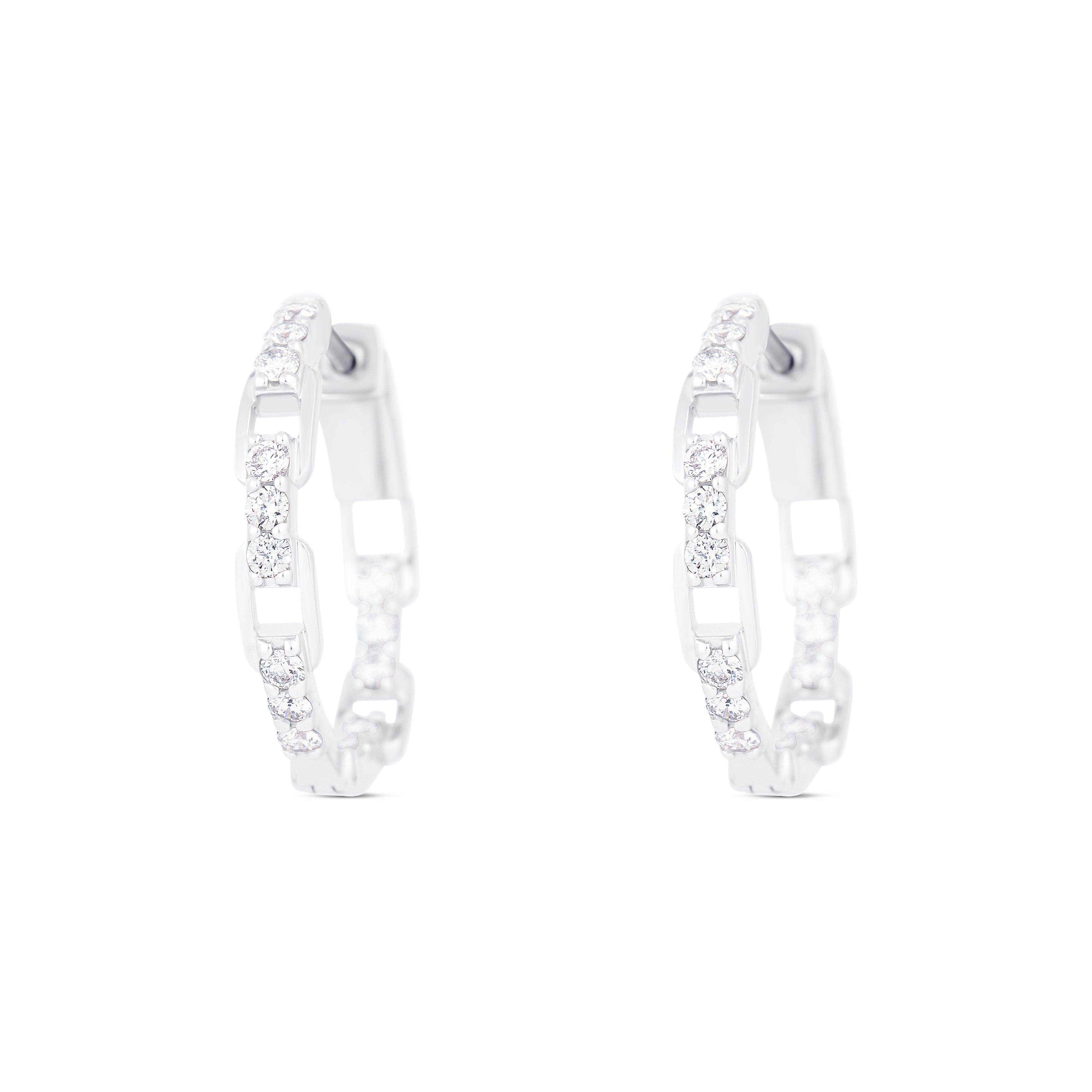 14K White Gold Round Shaped In-and-Out Diamond Hoops