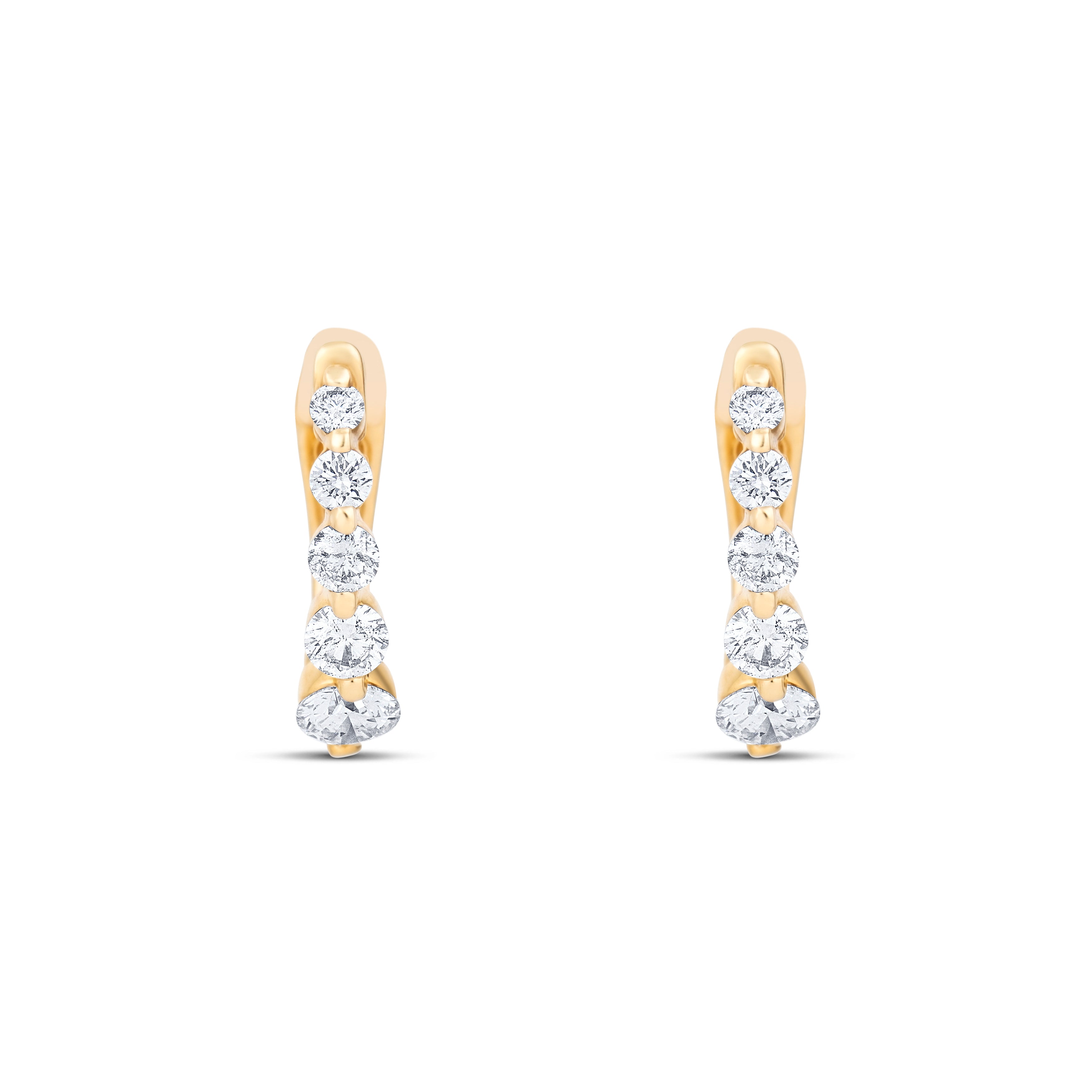 14K Yellow Gold Round Shaped Diamond Hoops