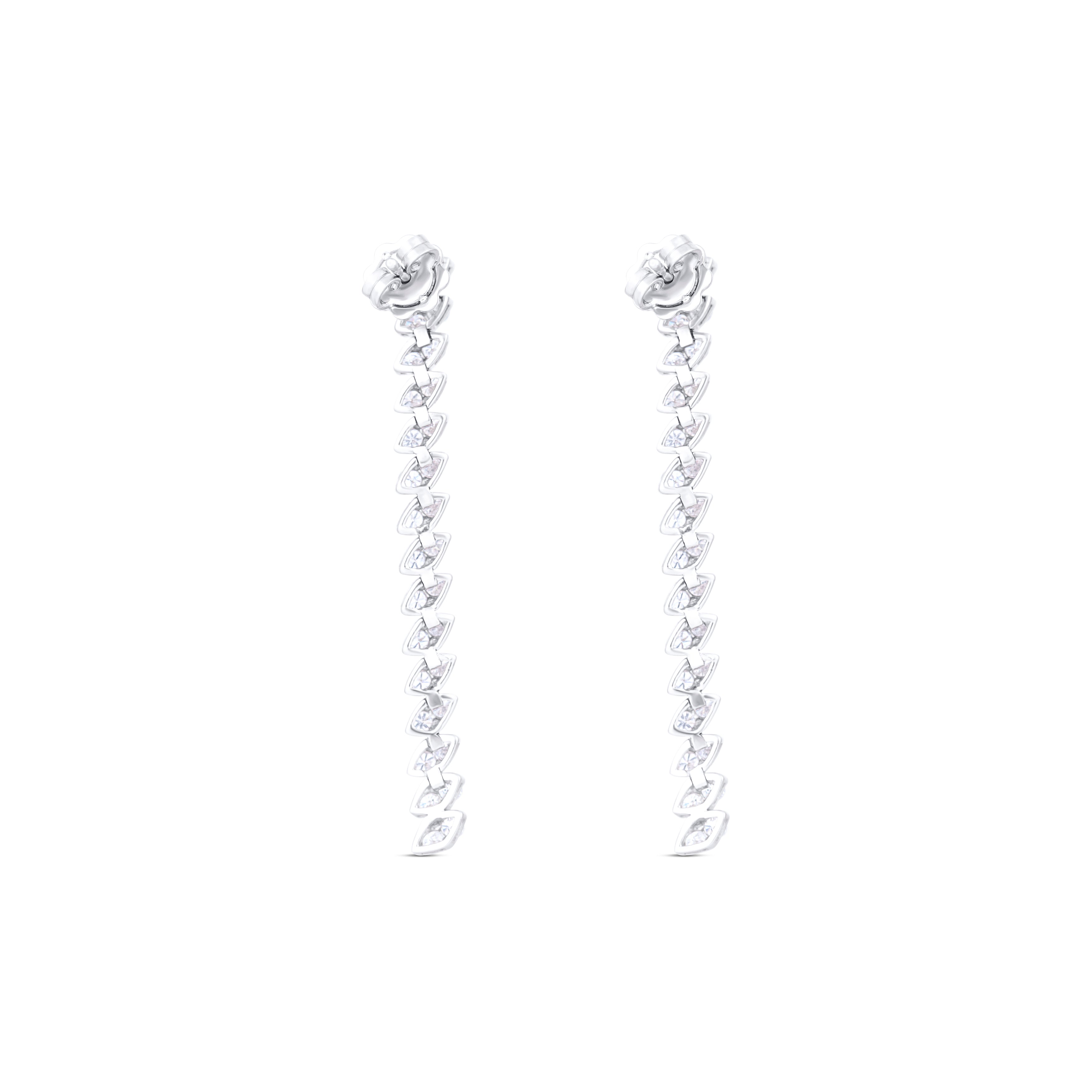 14K White Gold Marquise-Style Round Shaped Diamond Drop Earrings