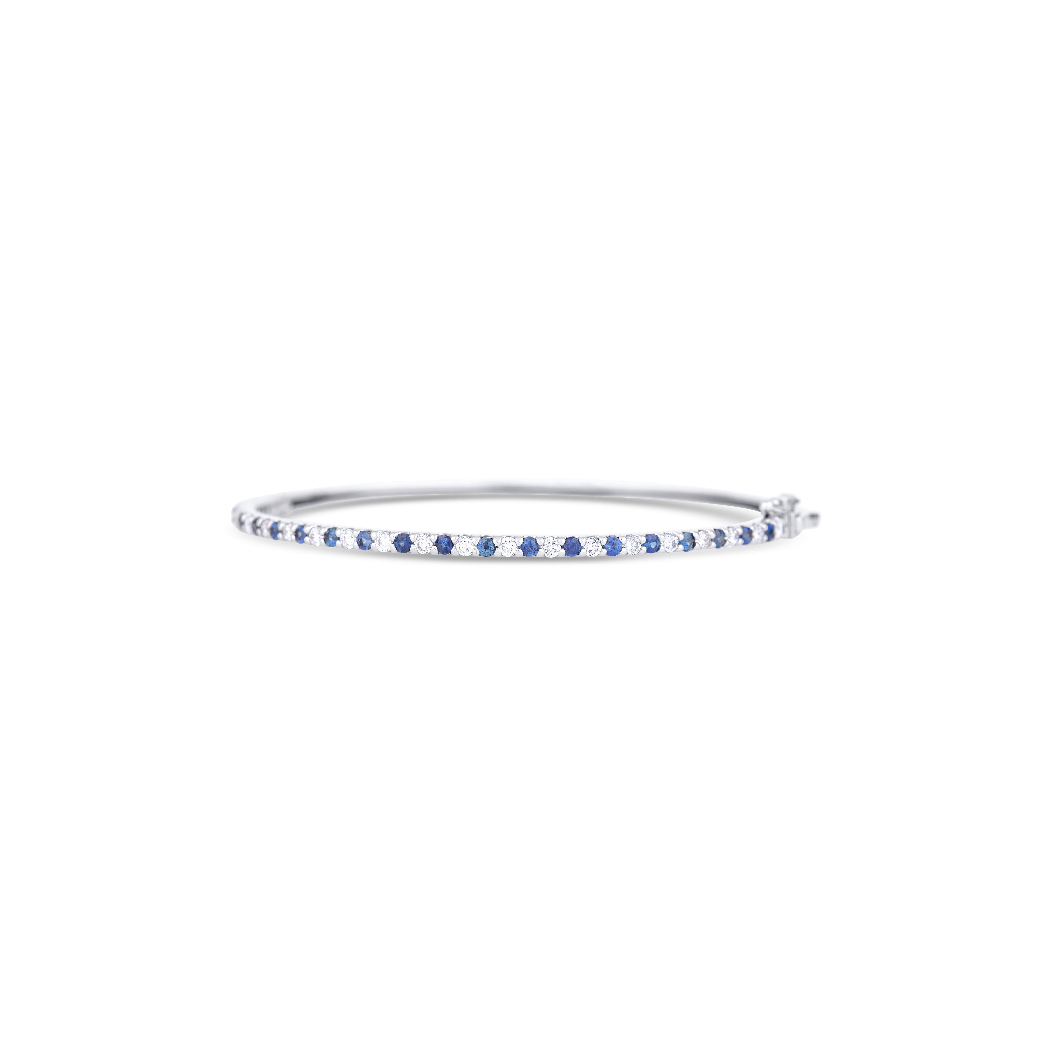 14K White Gold Diamond and Sapphire Bangle