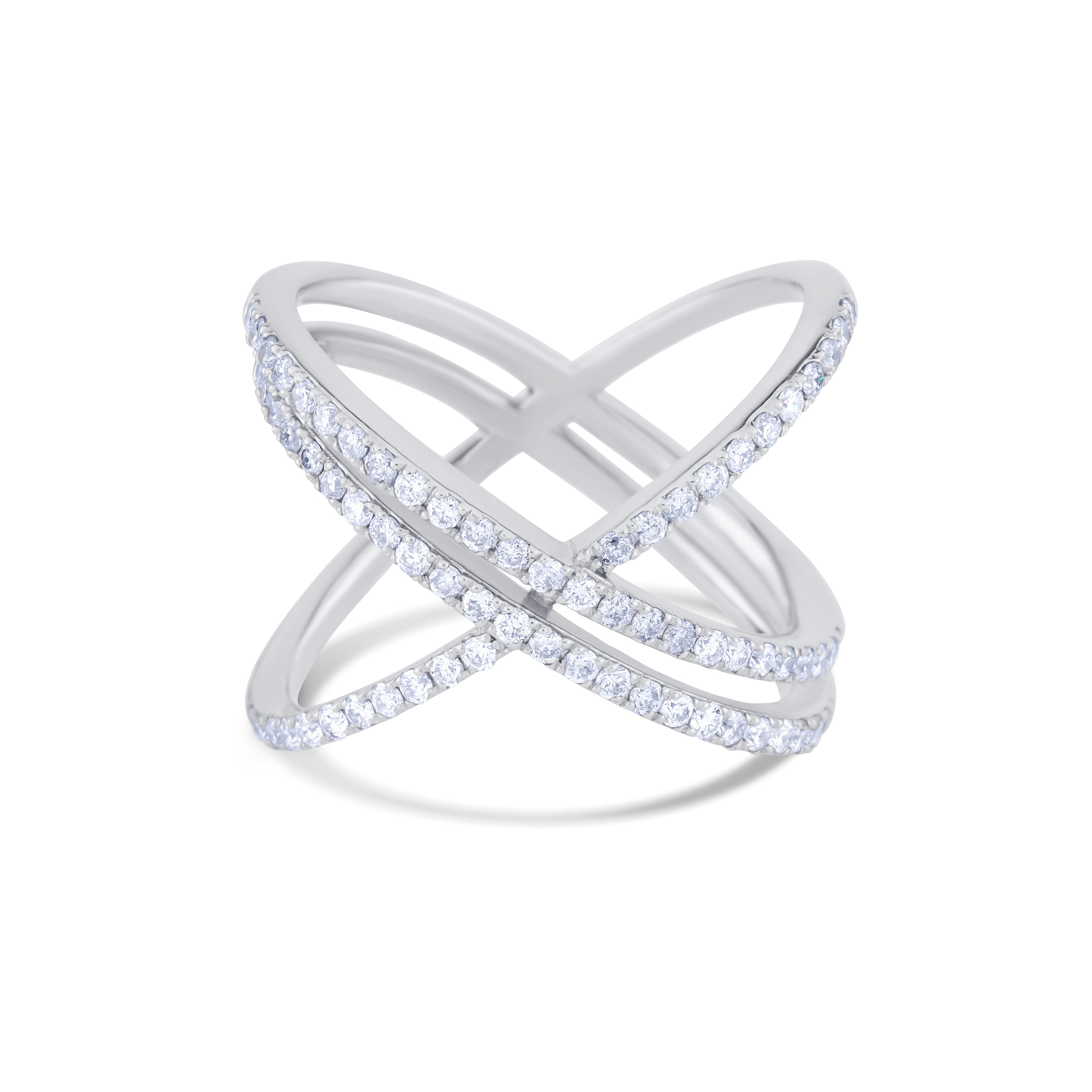 14K White Gold Round Cut Diamonds in a Single and Double Row Ring