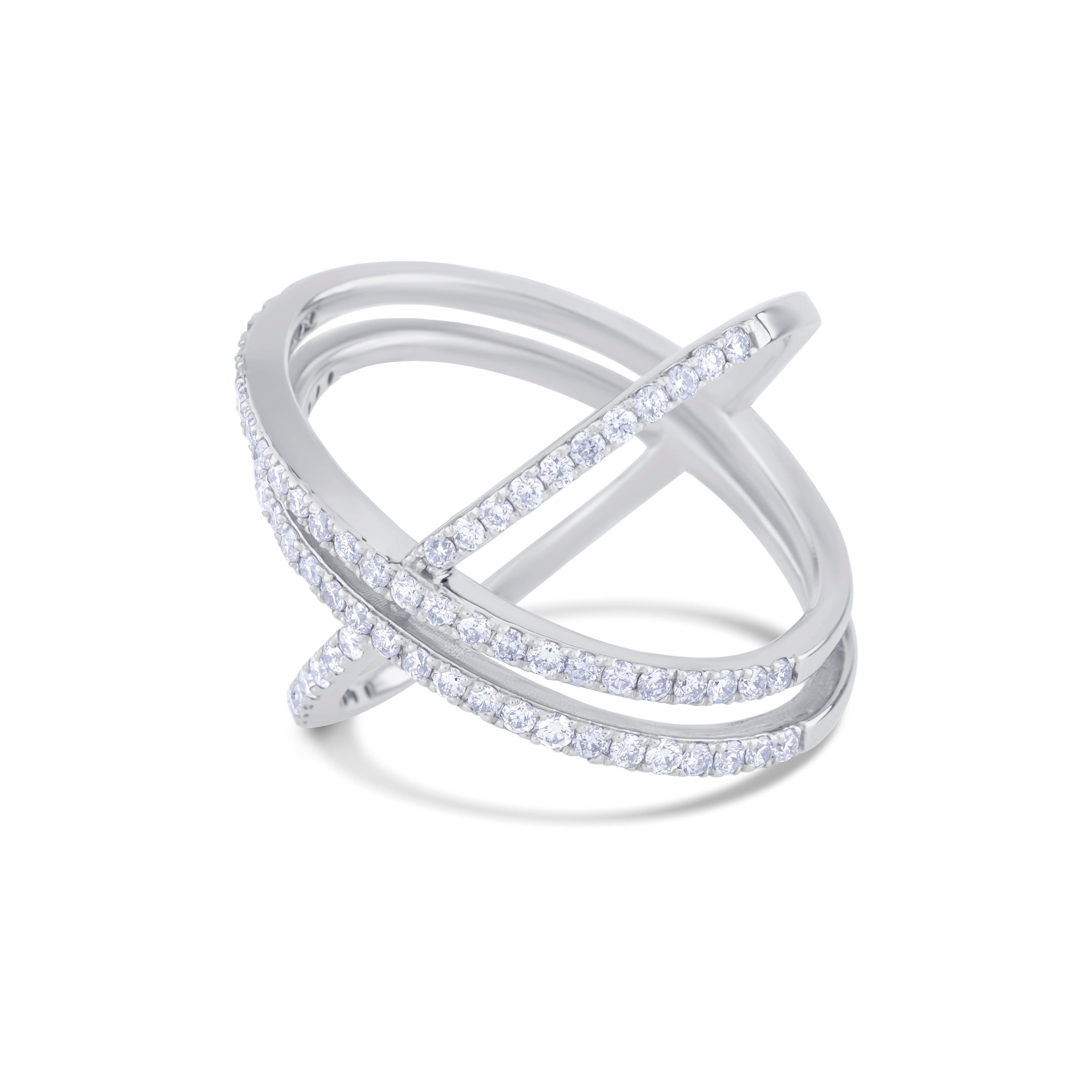 14K White Gold Round Cut Diamonds in a Single and Double Row Ring