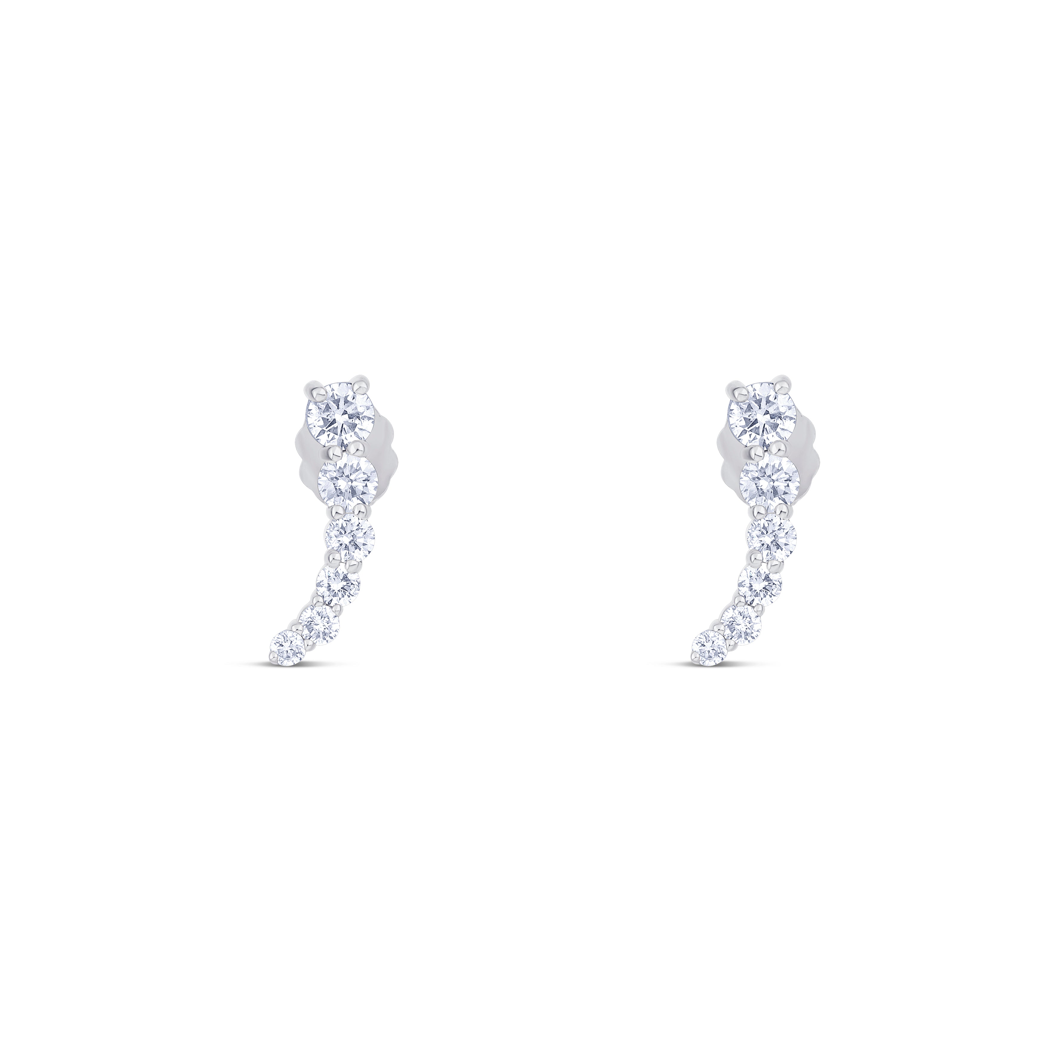 14K White Gold Round Cut Diamonds on Stud Climber Earrings