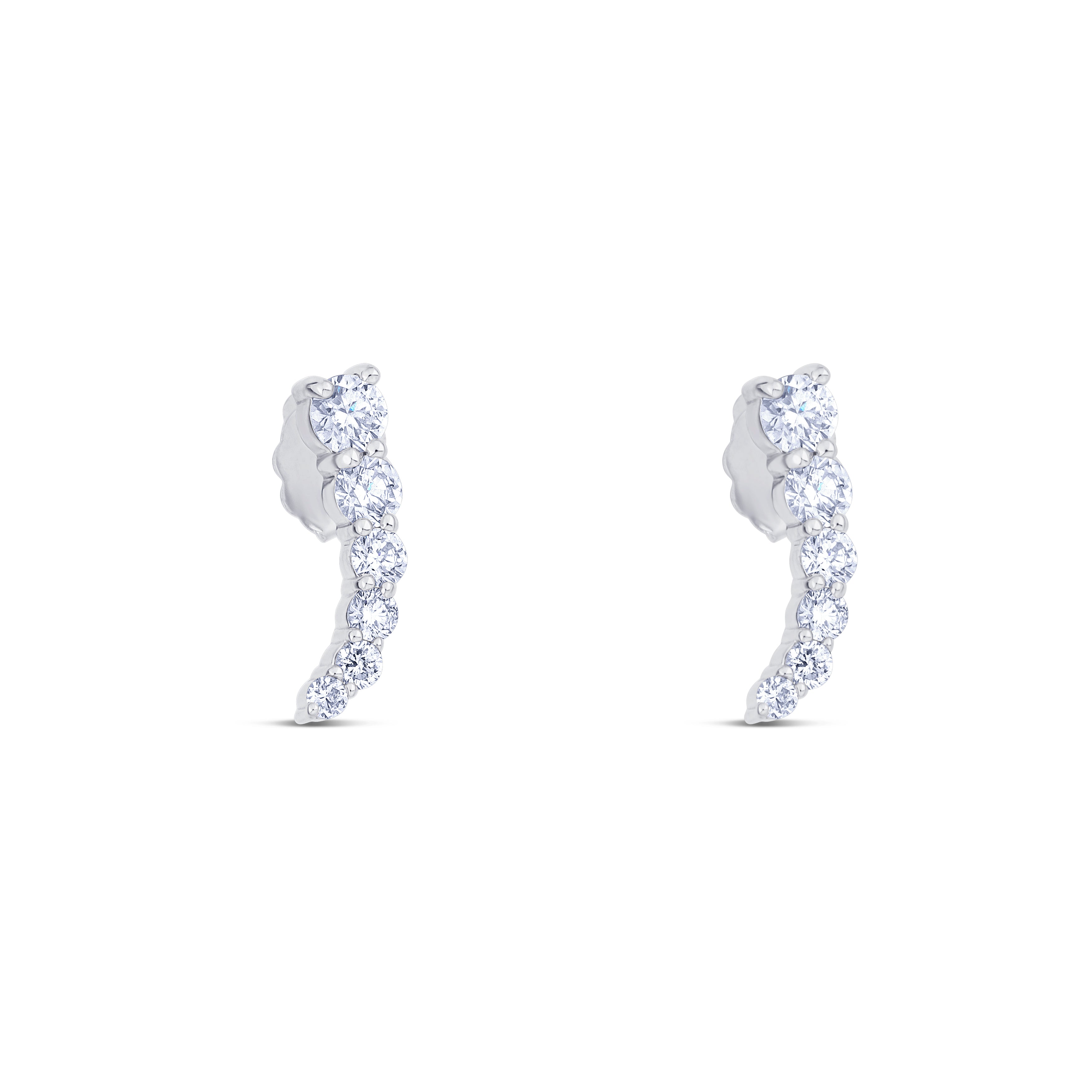 14K White Gold Round Cut Diamonds on Stud Climber Earrings