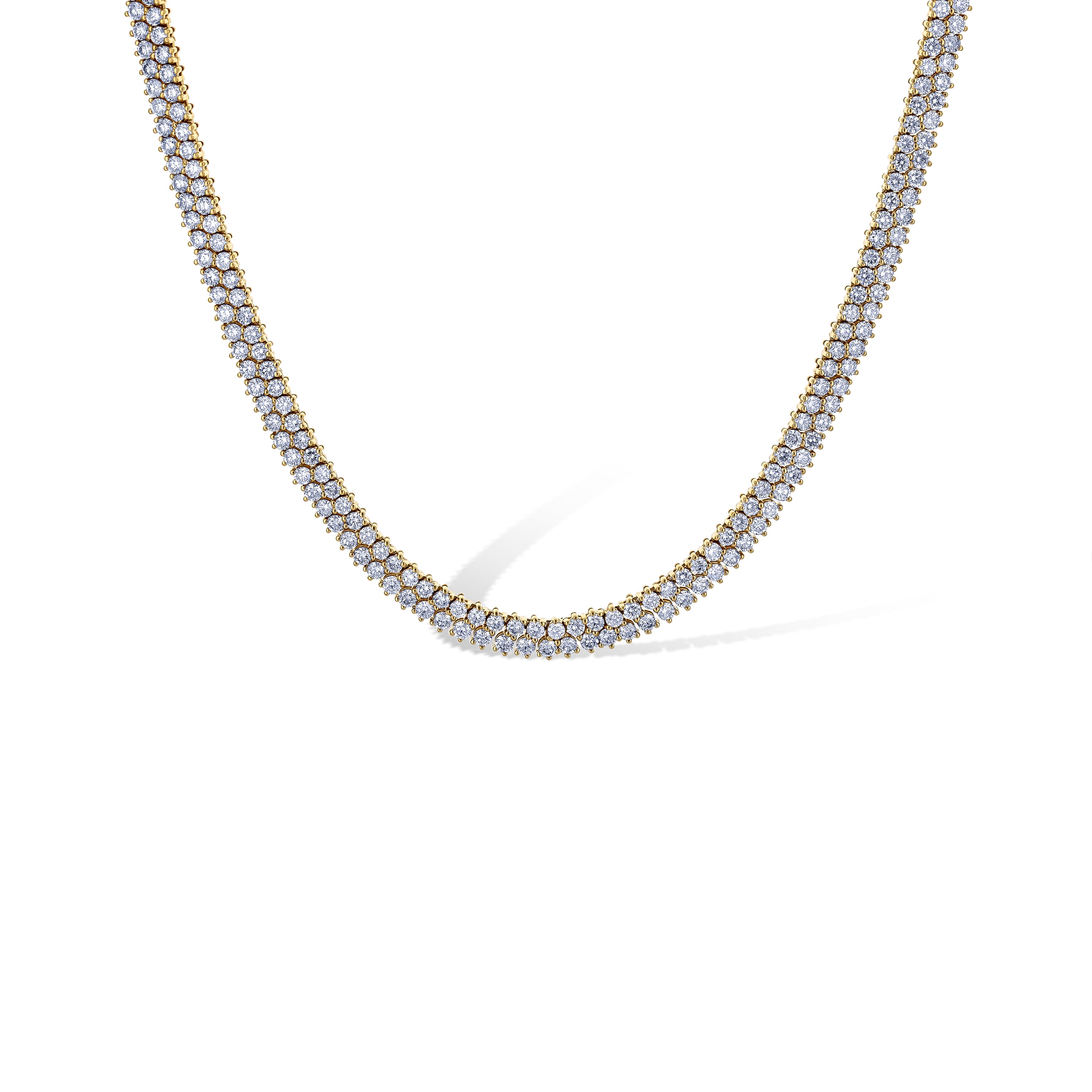 14K Yellow Gold Double Row Round Cut Diamond Adjustable Choker