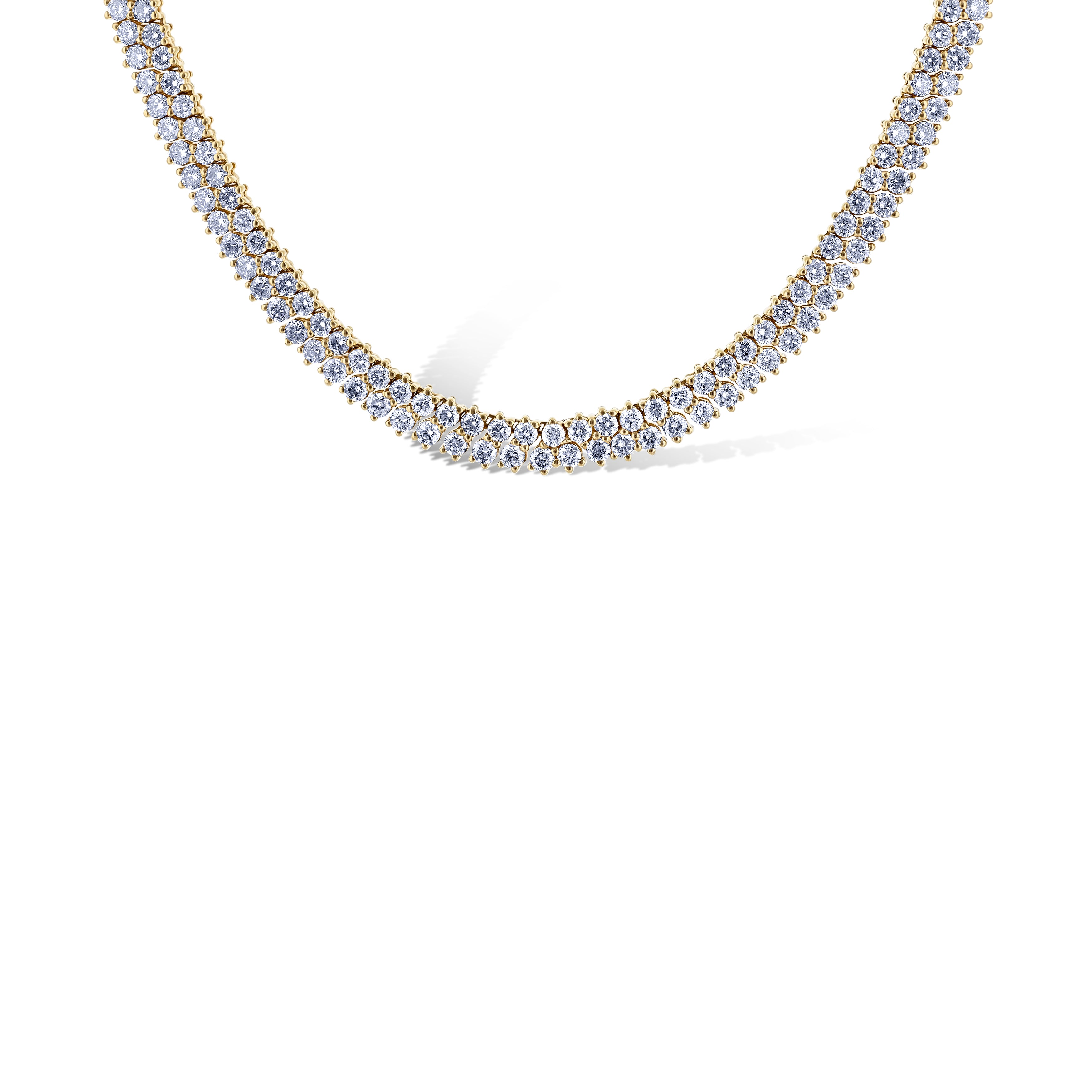 14K Yellow Gold Double Row Round Cut Diamond Adjustable Choker