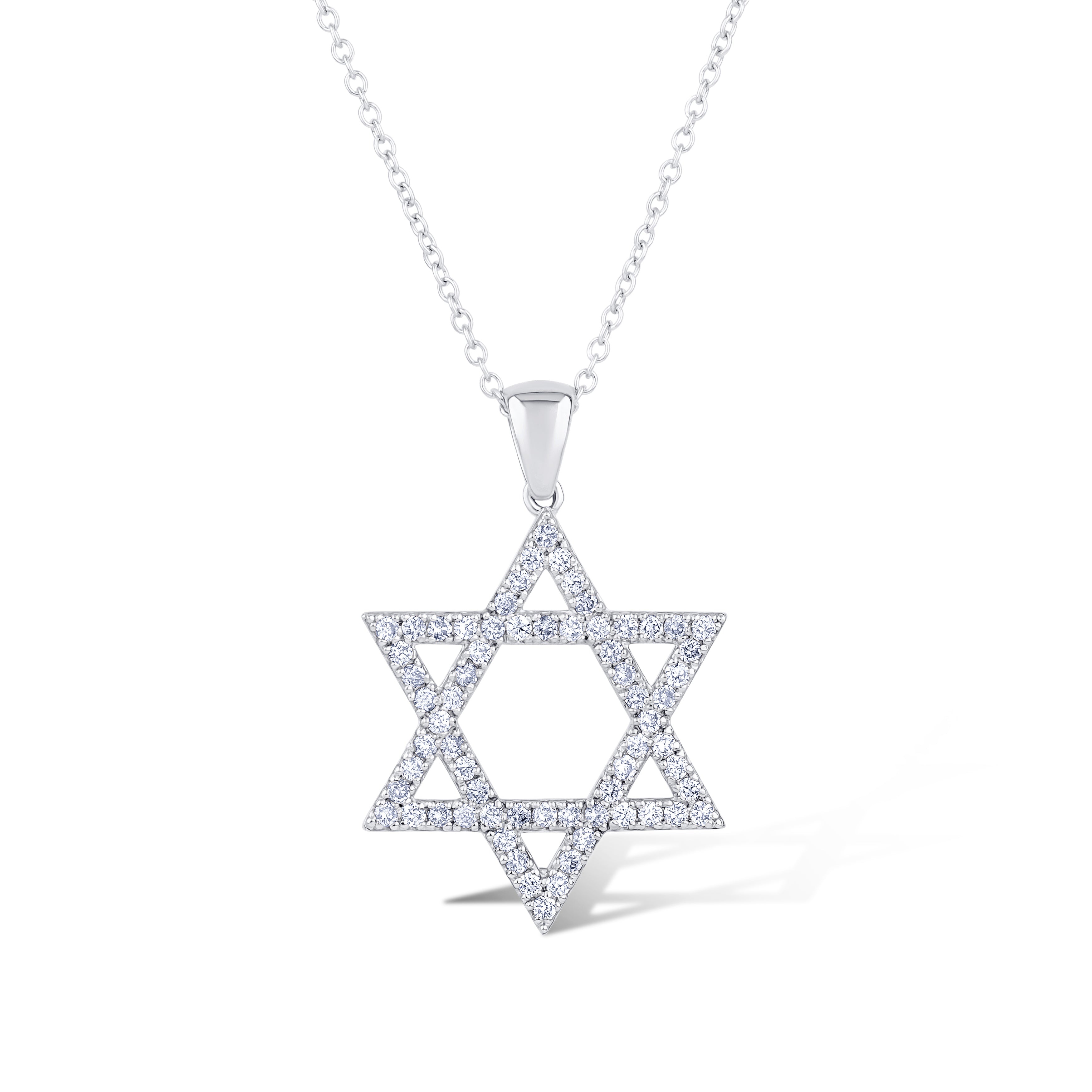 14K White Gold Megan Star of David with Round Cut Diamonds Necklace