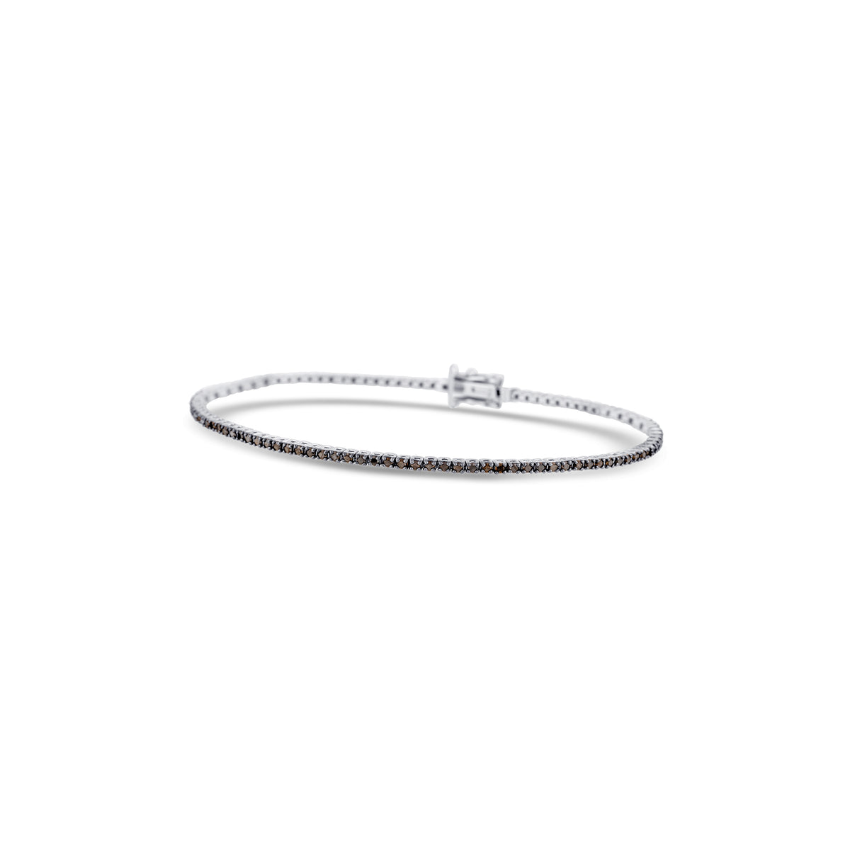 14K White Gold Round Cut Black Diamond Straight Line Bracelet