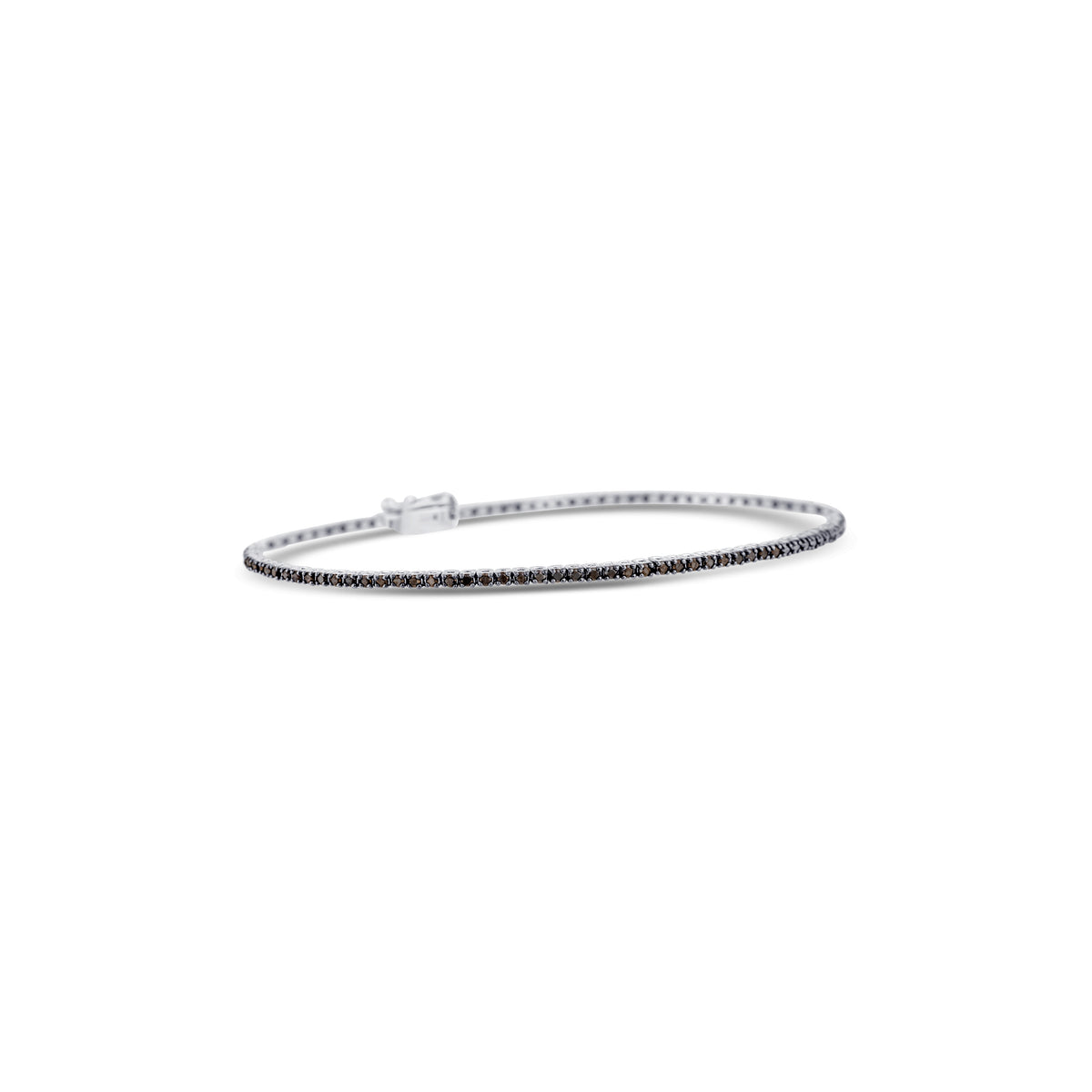 14K White Gold Round Cut Black Diamond Straight Line Bracelet