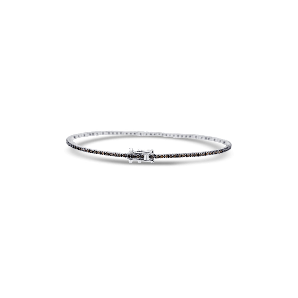 14K White Gold Round Cut Black Diamond Straight Line Bracelet