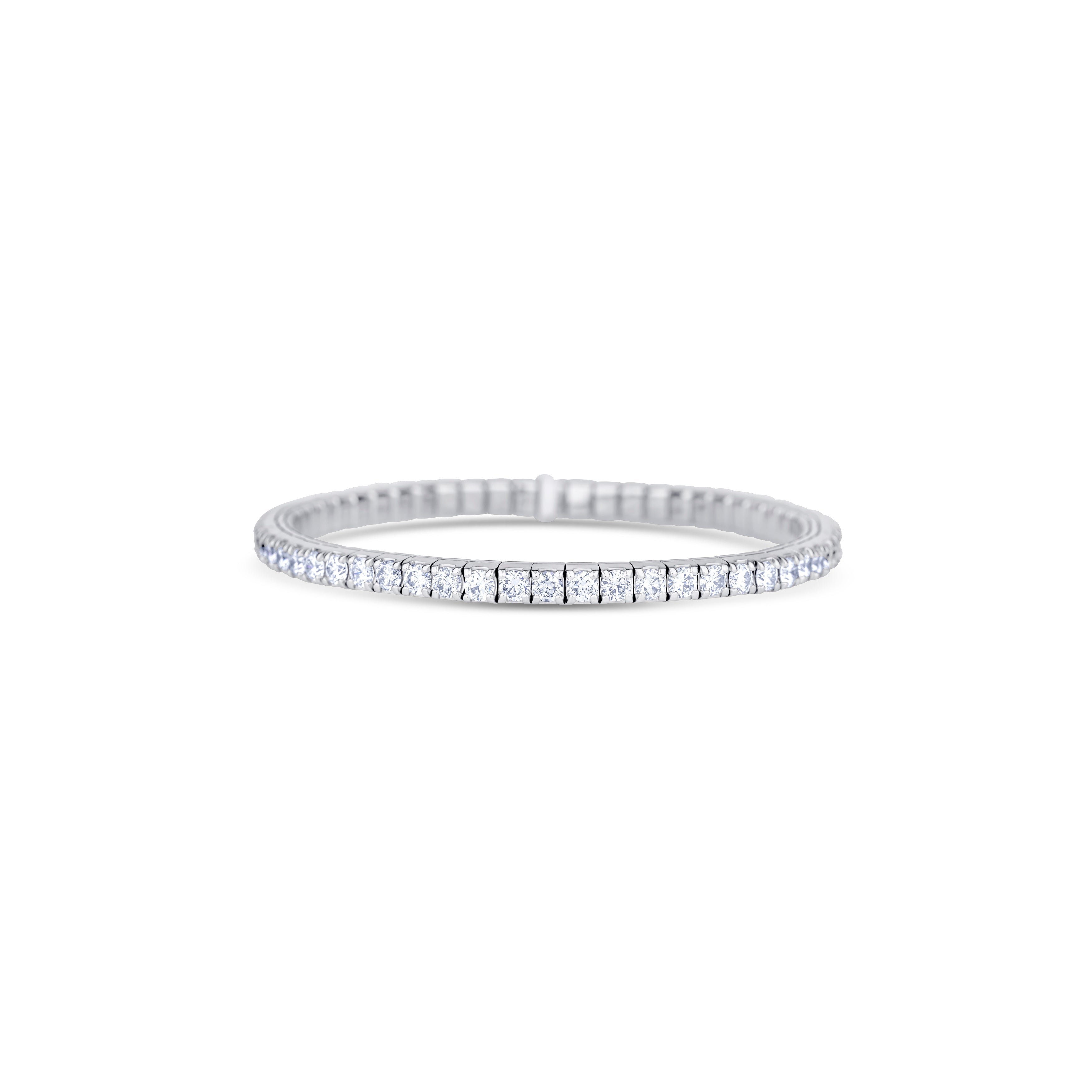 14K White Gold Round Cut Diamond Stretch Bracelet
