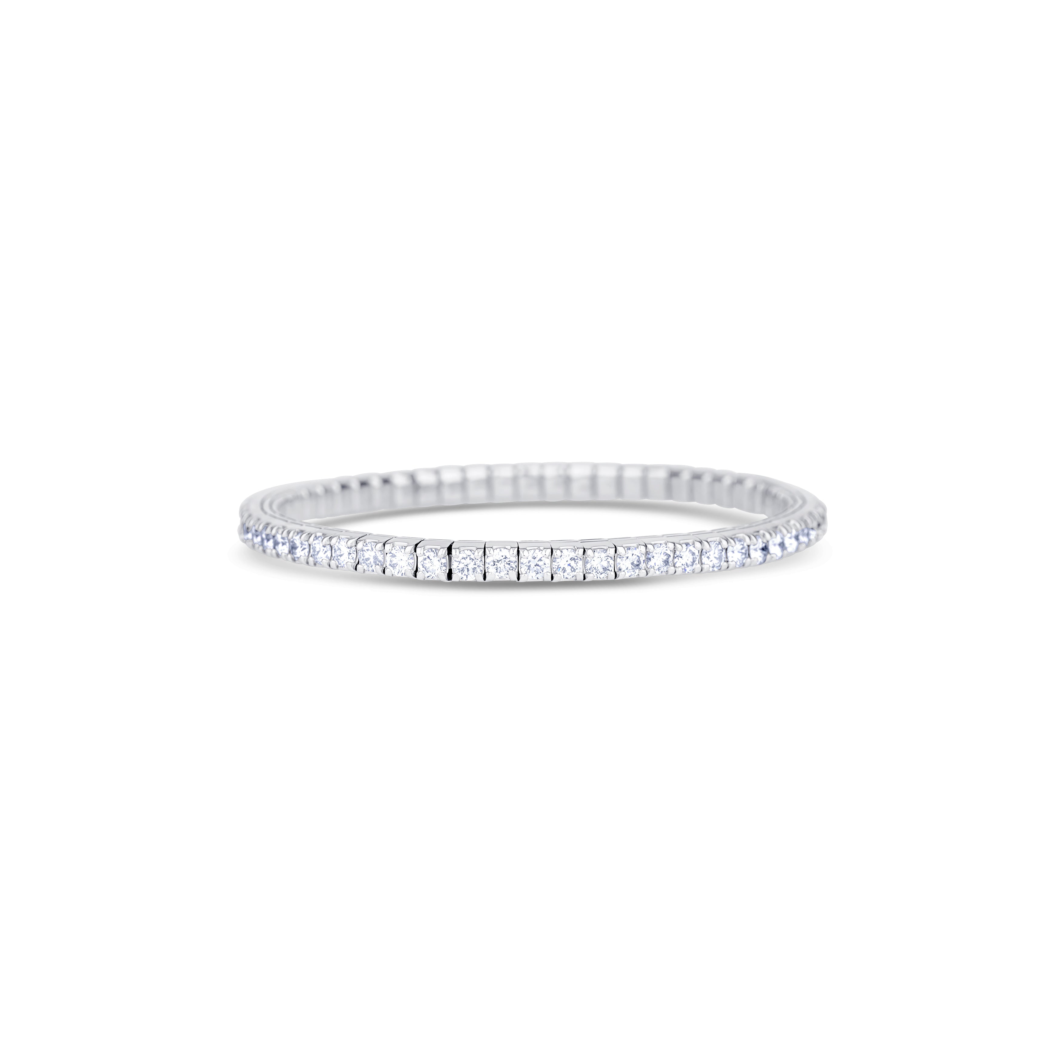 14K White Gold Round Cut Diamond Stretch Bracelet