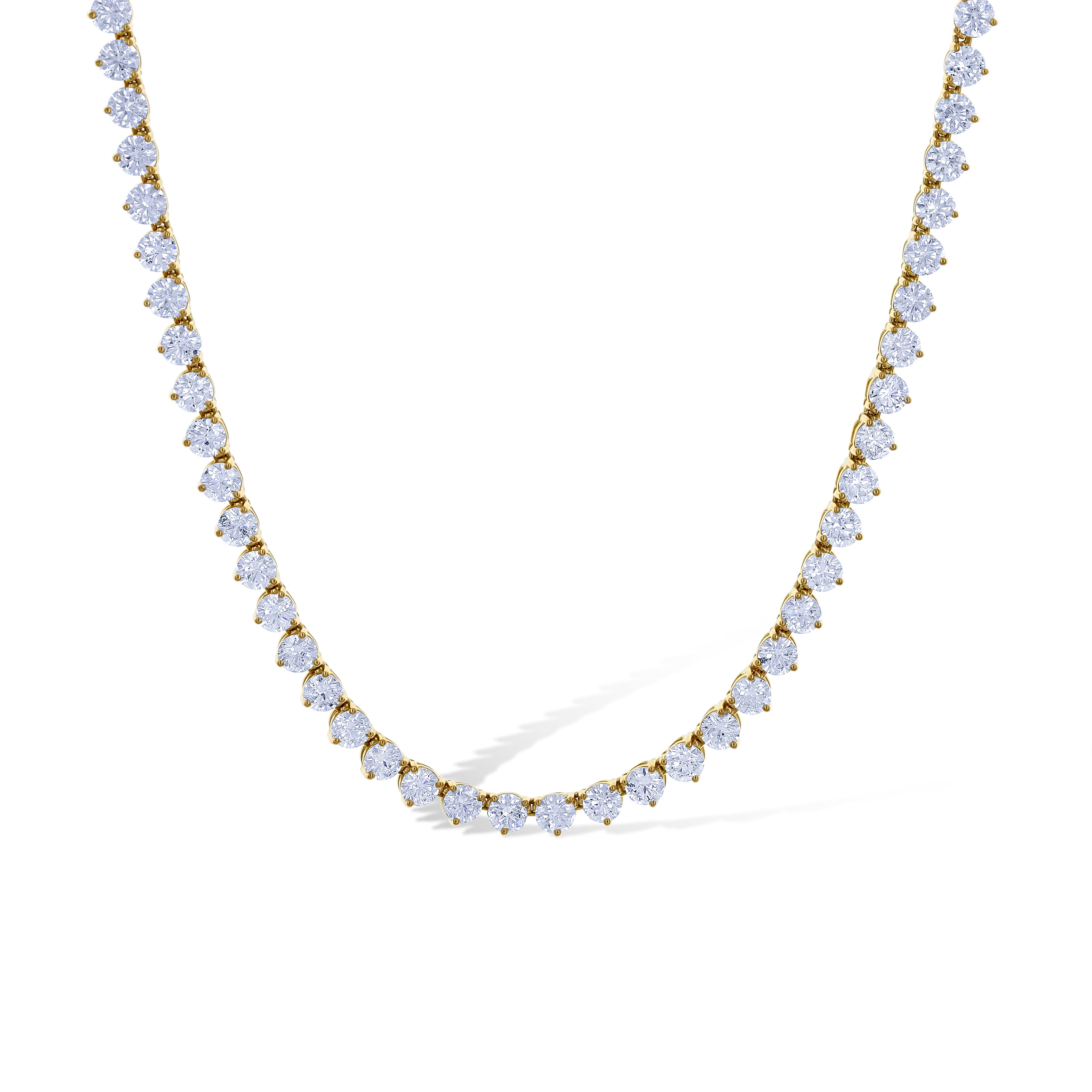 18K Yellow Gold Round Cut Diamond Tennis Necklace – 17"