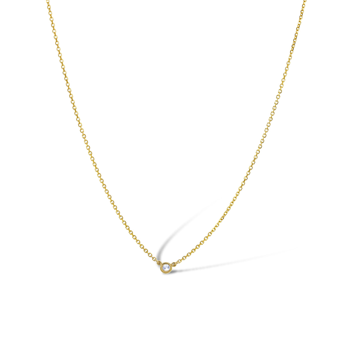 14K Yellow Gold Single Bezel Set Round Cut Diamond Necklace