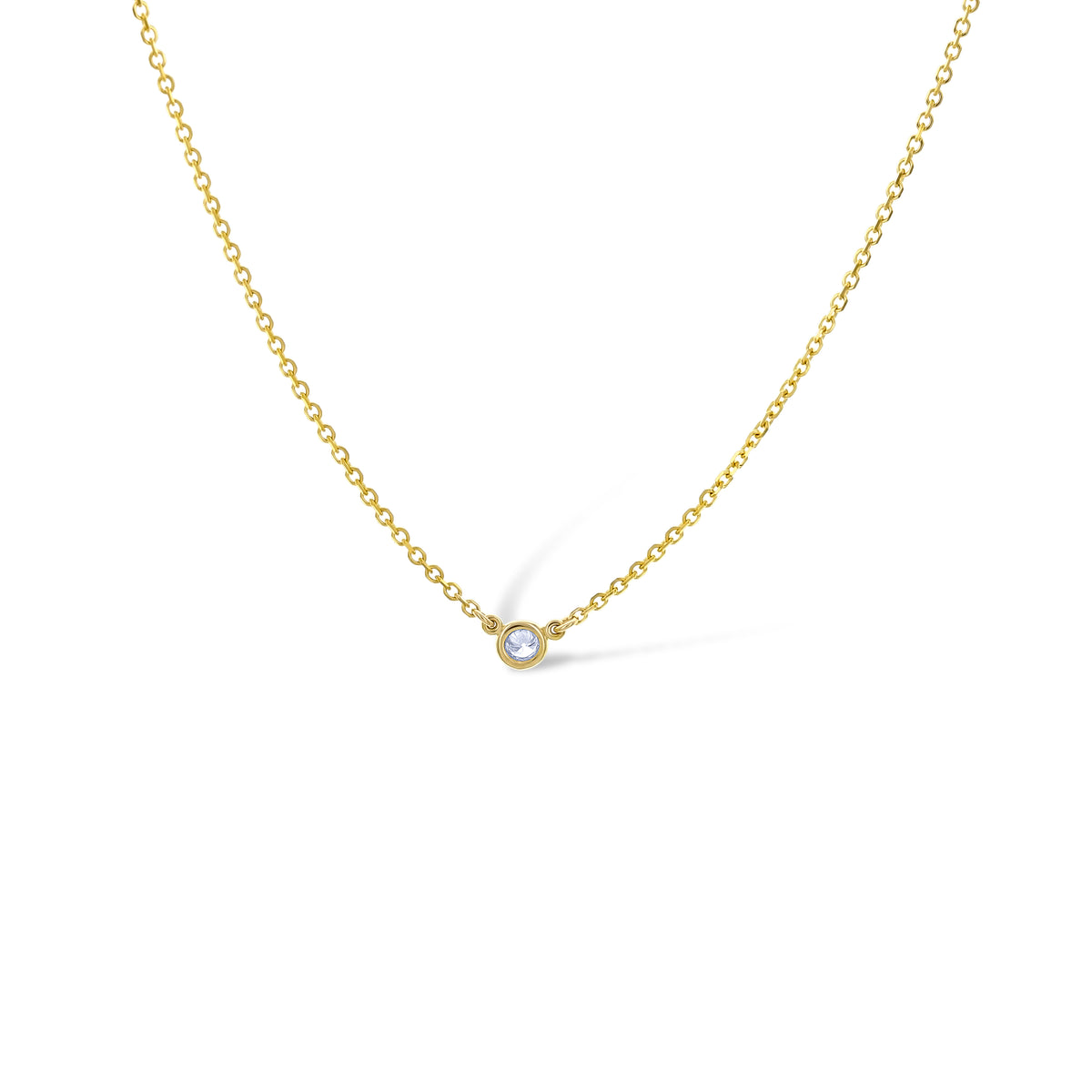 14K Yellow Gold Single Bezel Set Round Cut Diamond Necklace